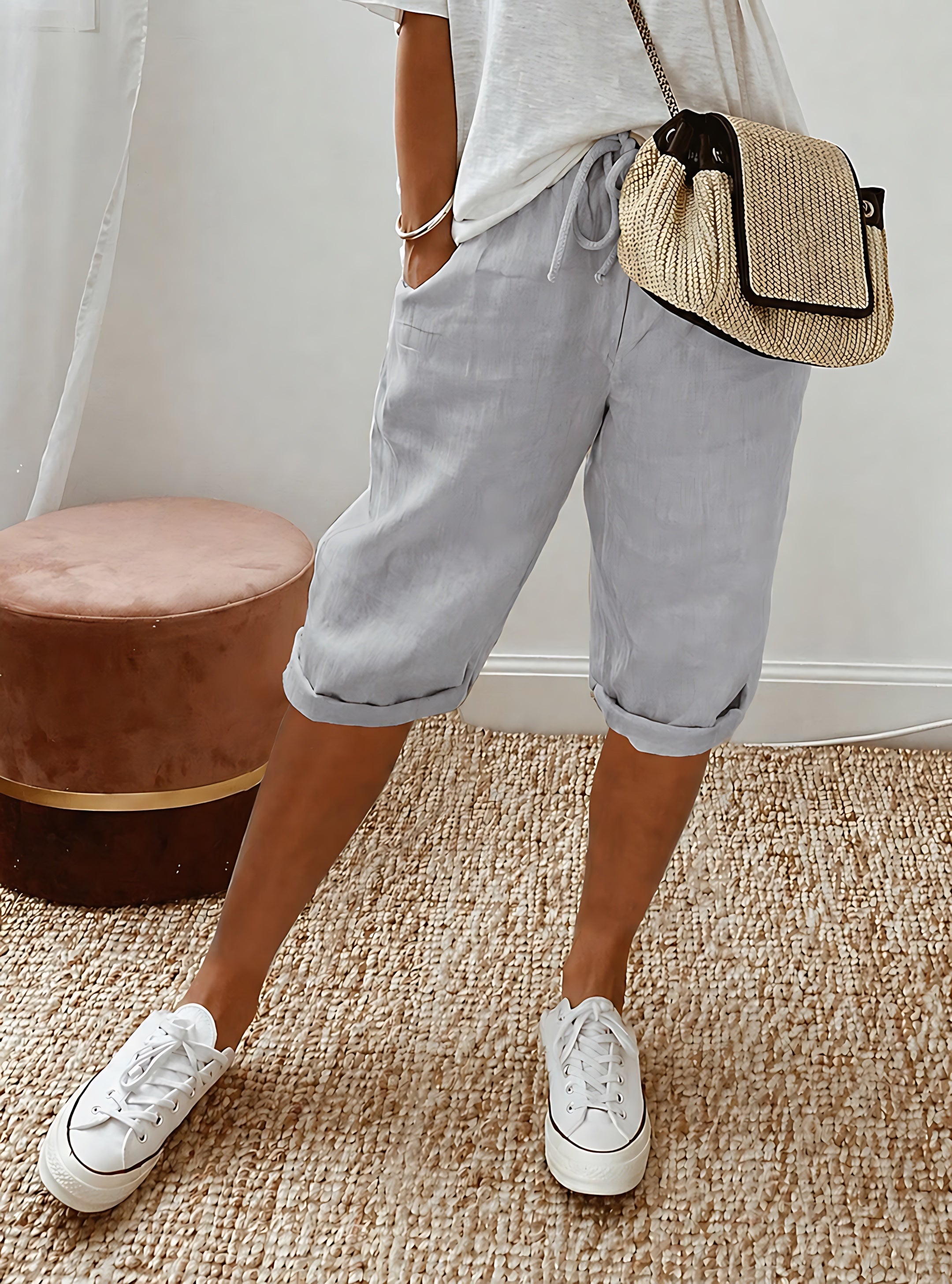 Marina – Elastic Waist Wide Leg Capri Pants