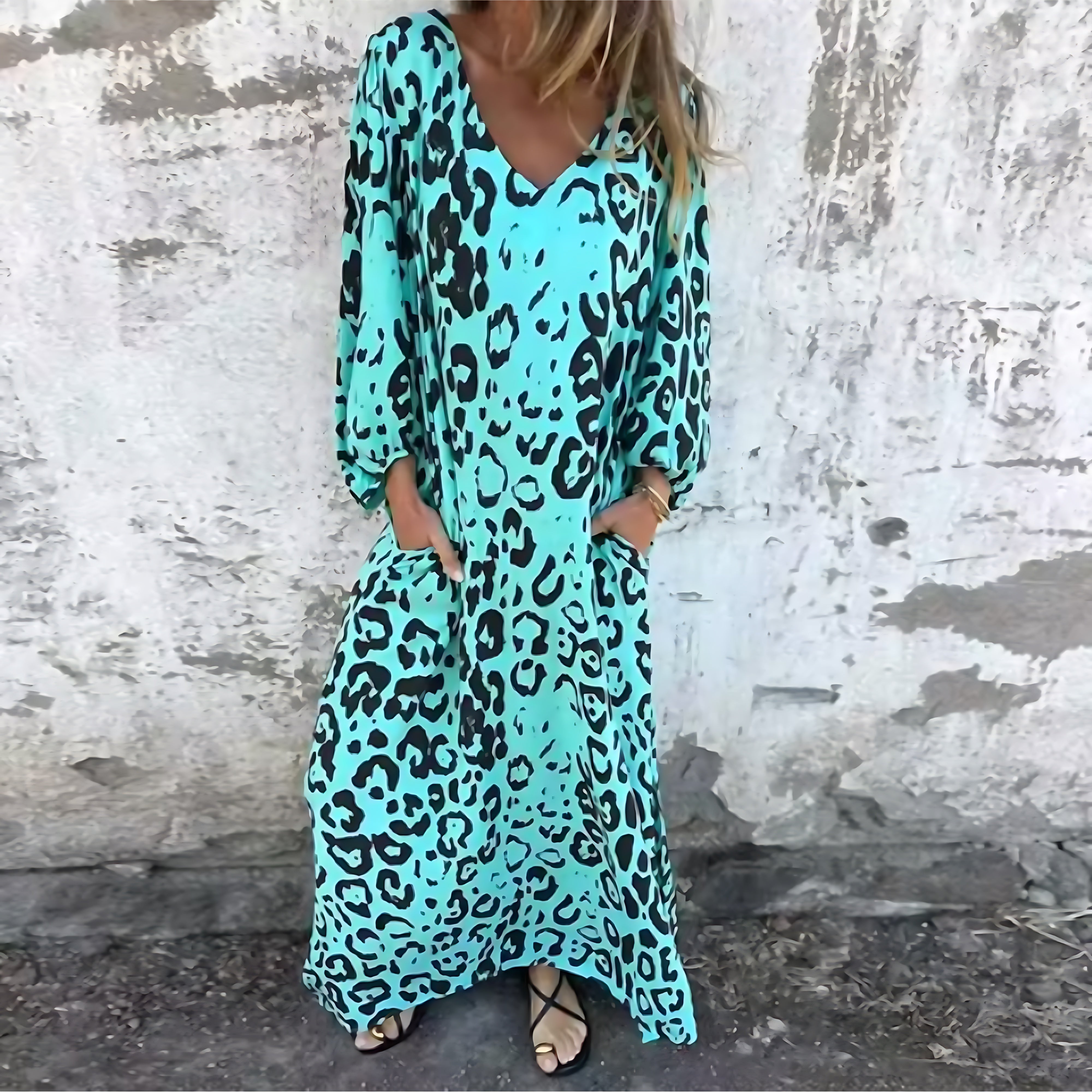Marina – Leopard Print V Neck Flowy Maxi Dress