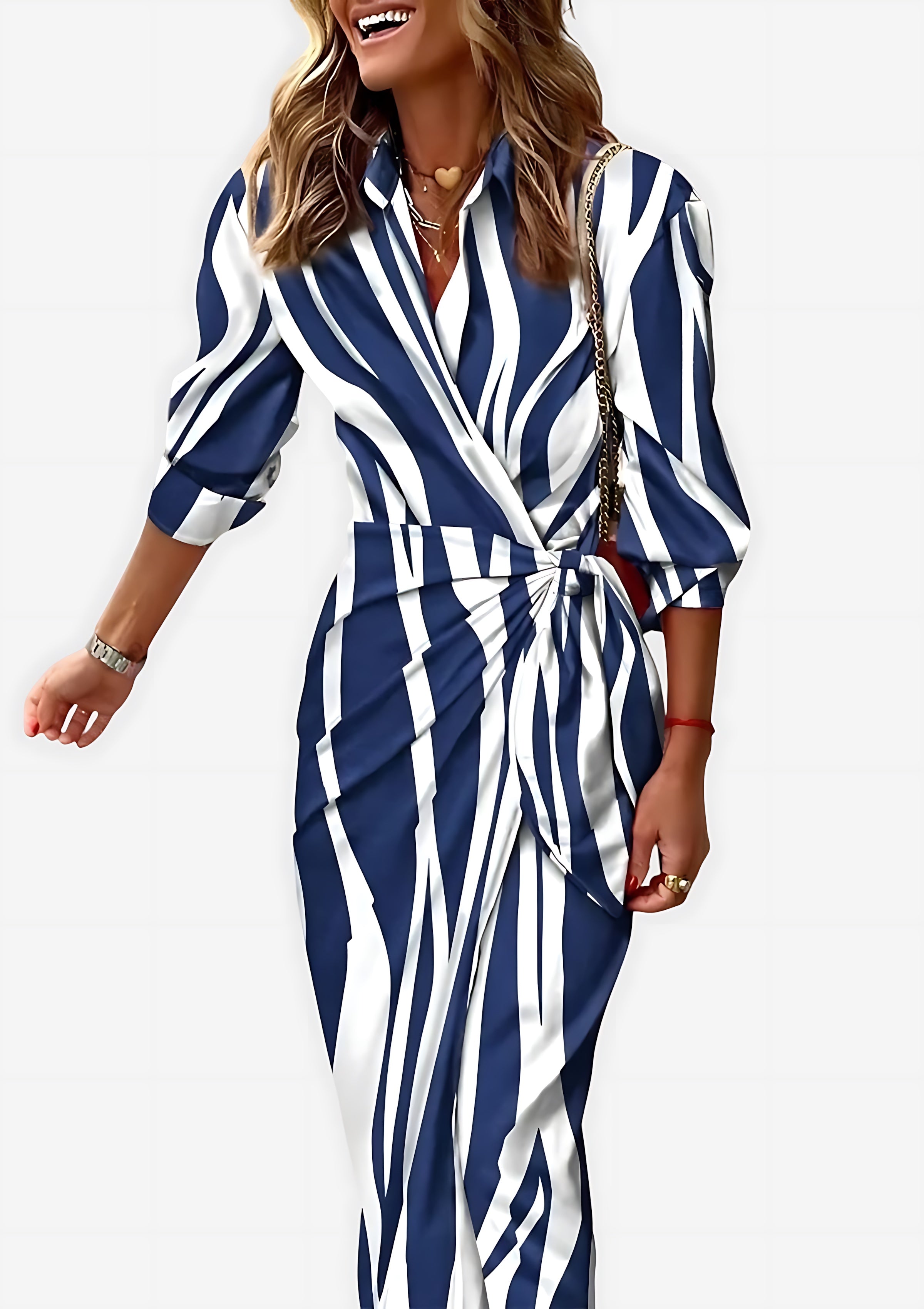 Marlowe – Abstract Print Tie Waist Wrap Midi Dress