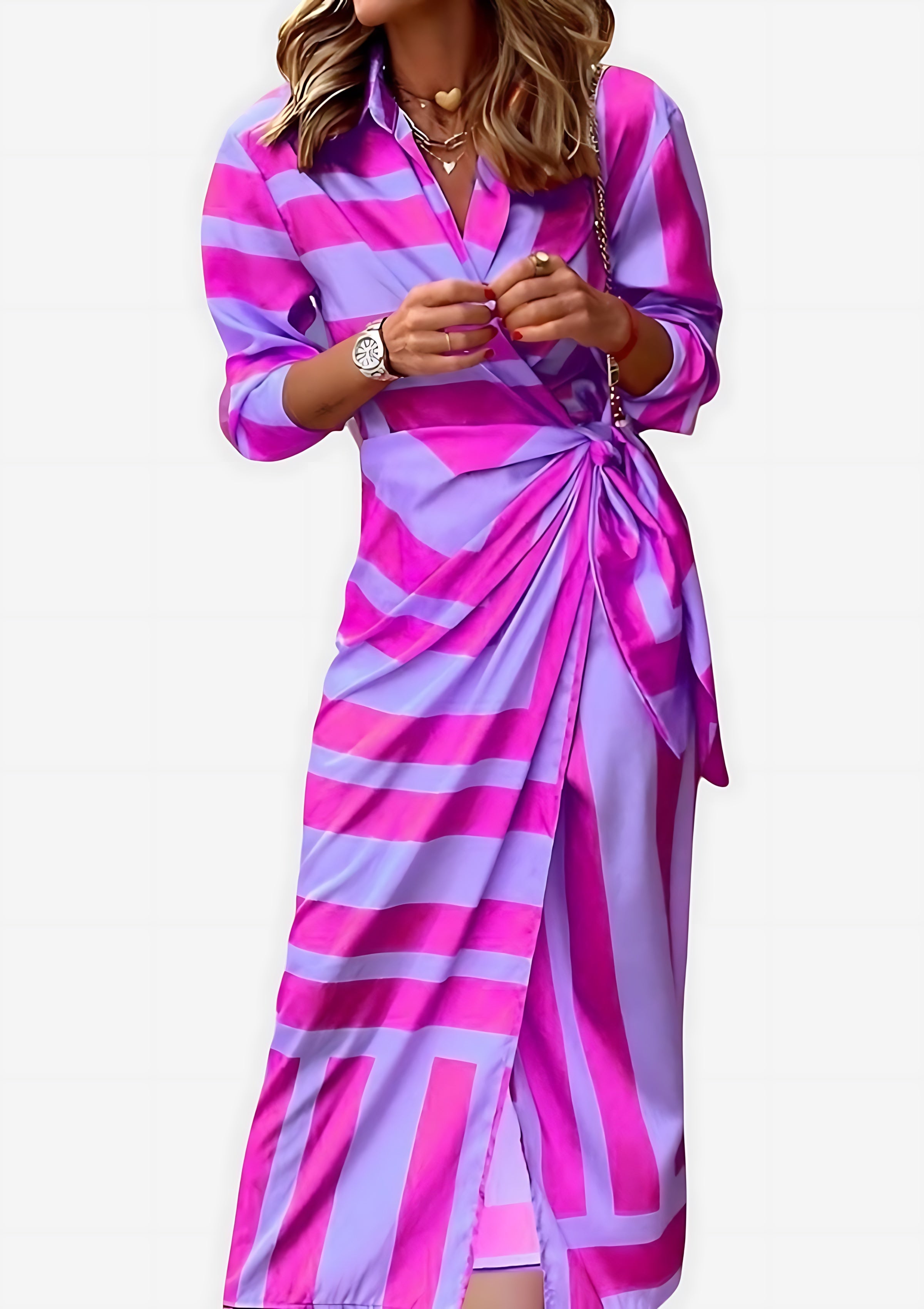Marlowe – Abstract Print Tie Waist Wrap Midi Dress