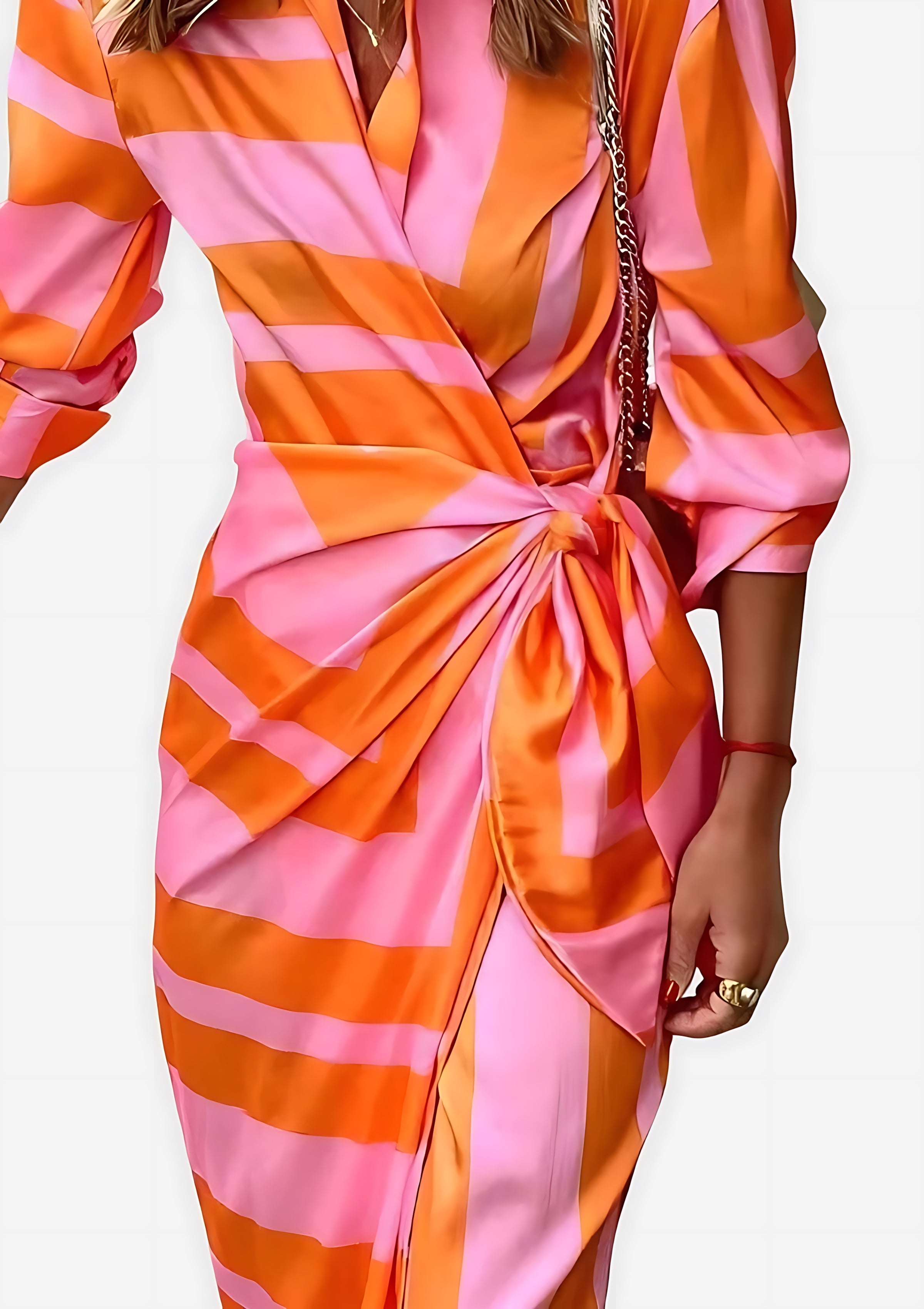 Marlowe – Abstract Print Tie Waist Wrap Midi Dress