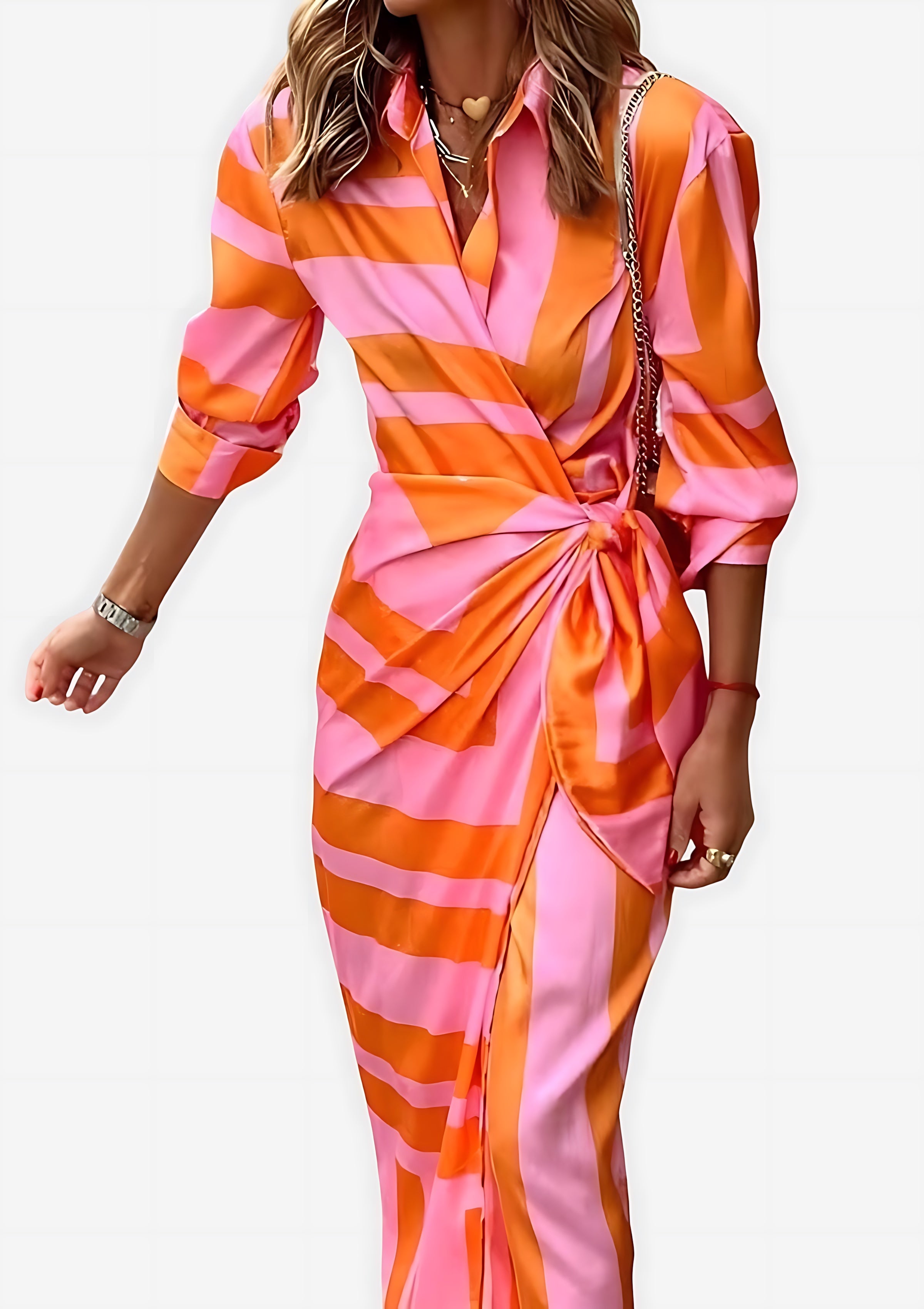 Marlowe – Abstract Print Tie Waist Wrap Midi Dress