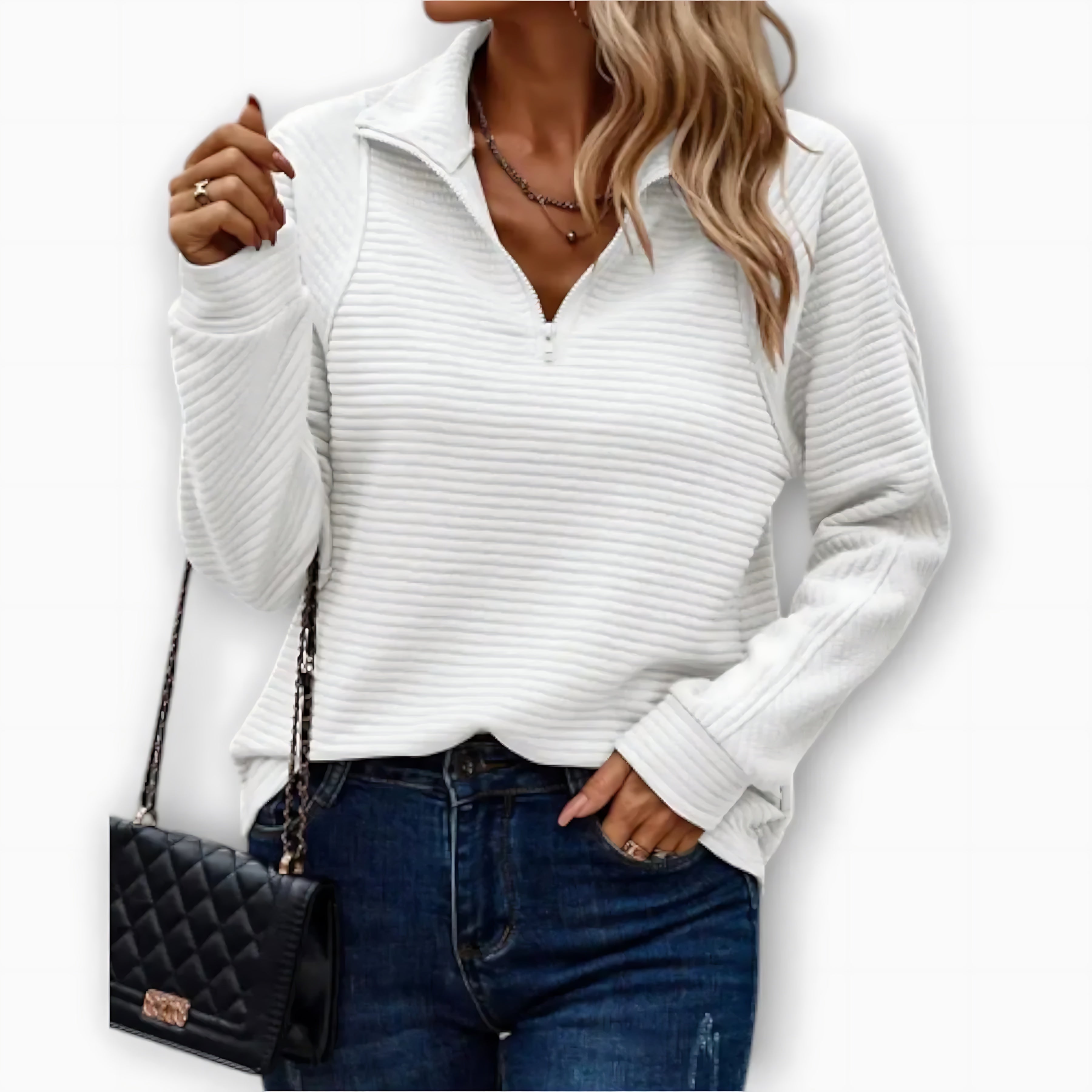 Marlowe – Ribbed Quarter Zip Collared Sweater