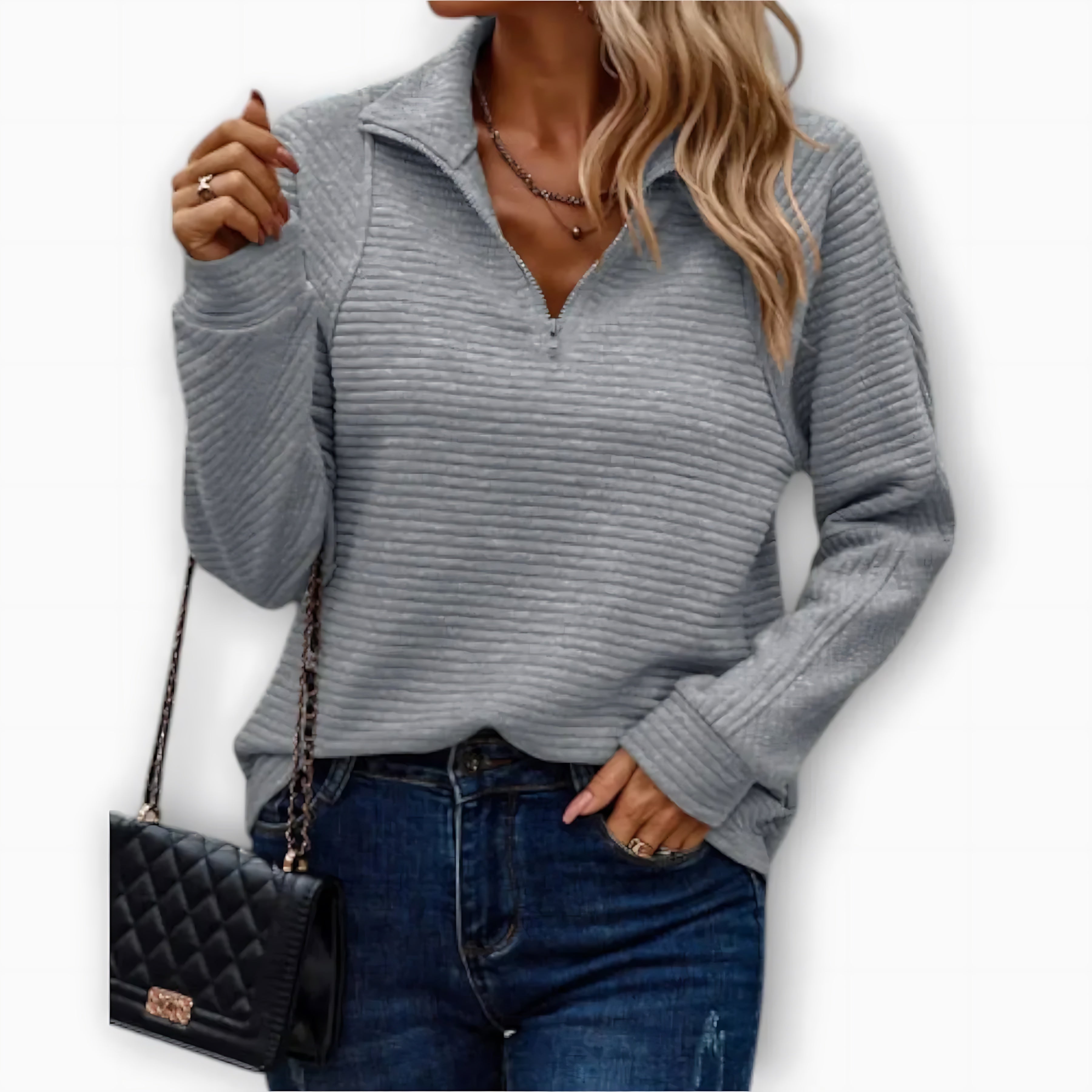 Marlowe – Ribbed Quarter Zip Collared Sweater