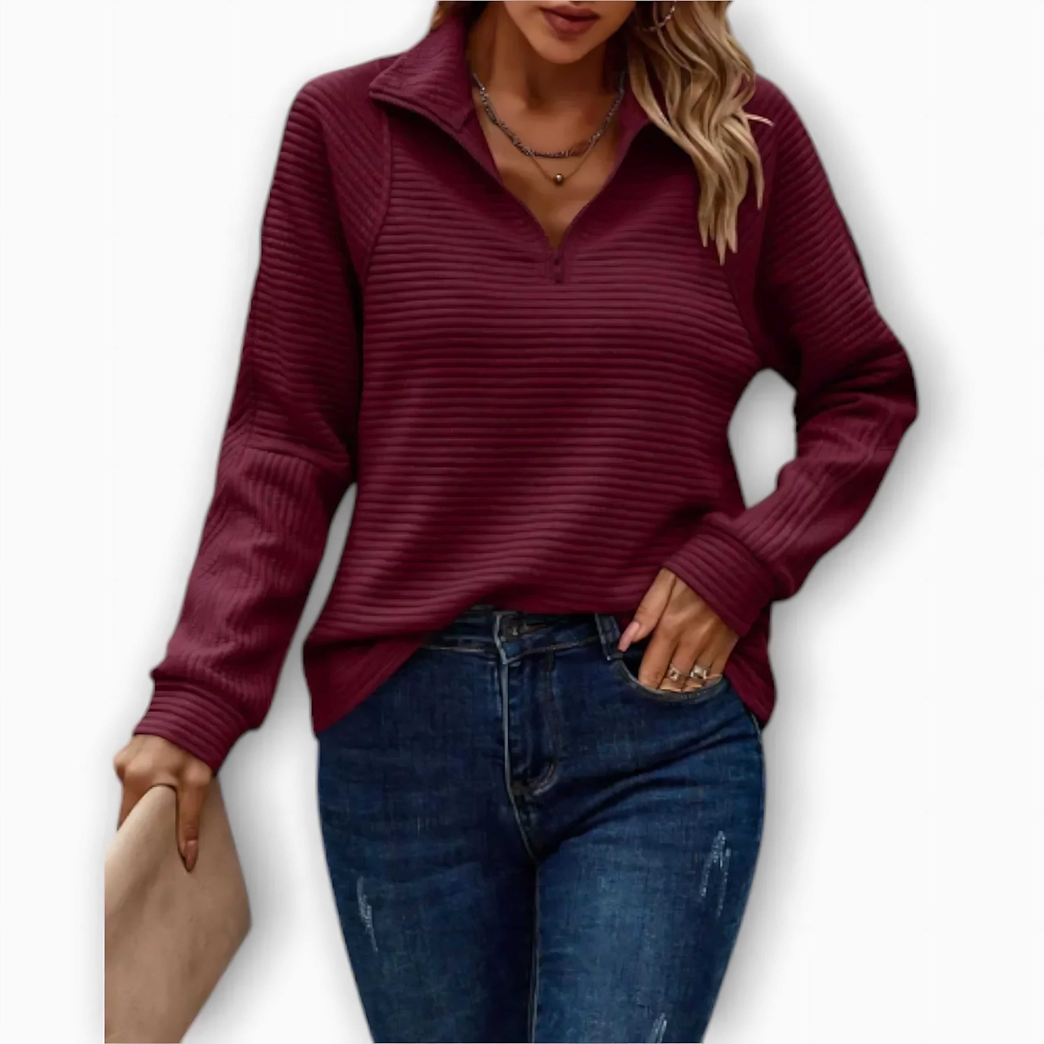 Marlowe – Ribbed Quarter Zip Collared Sweater