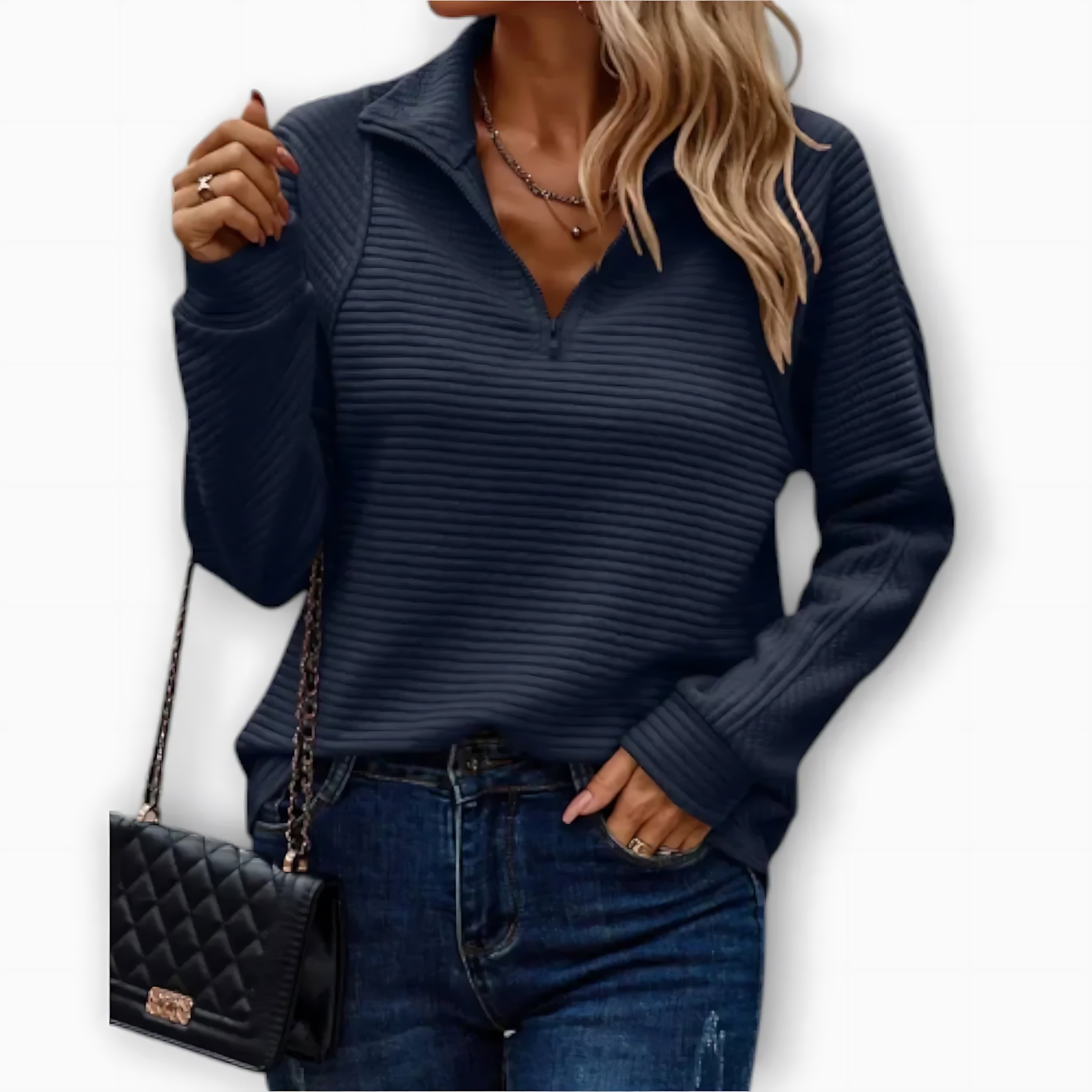 Marlowe – Ribbed Quarter Zip Collared Sweater