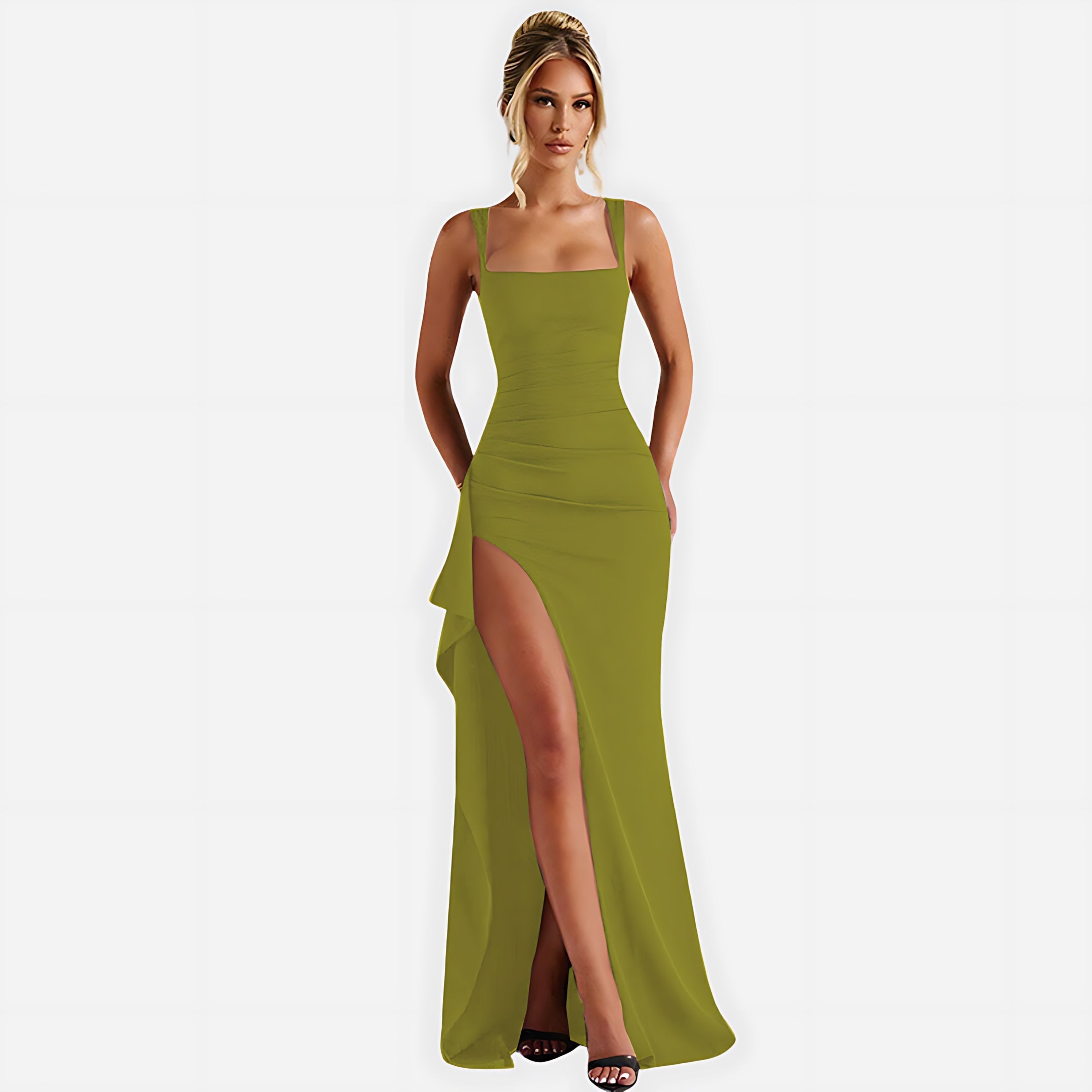 Marlowe – Square Neck High Slit Evening Maxi Dress