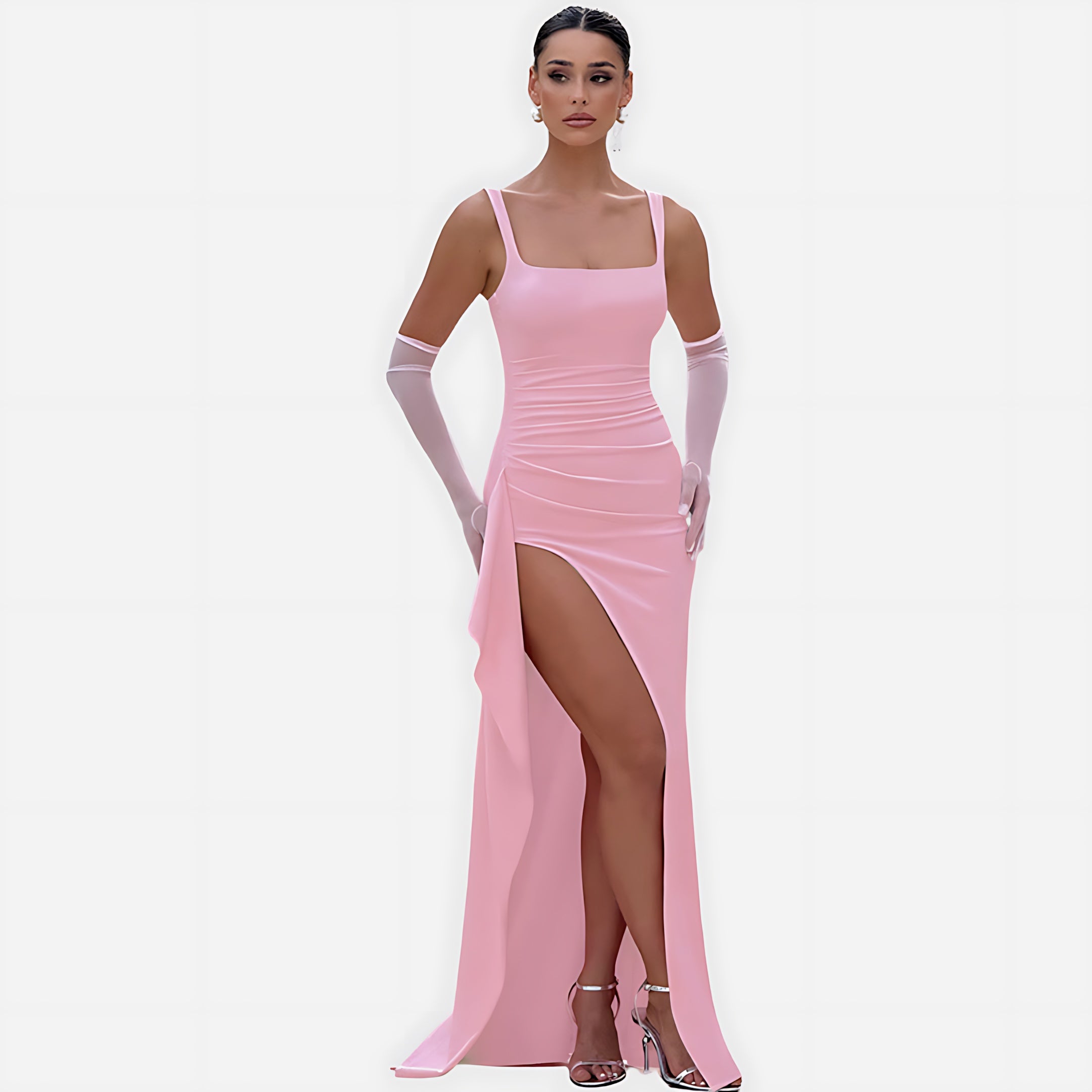 Marlowe – Square Neck High Slit Evening Maxi Dress