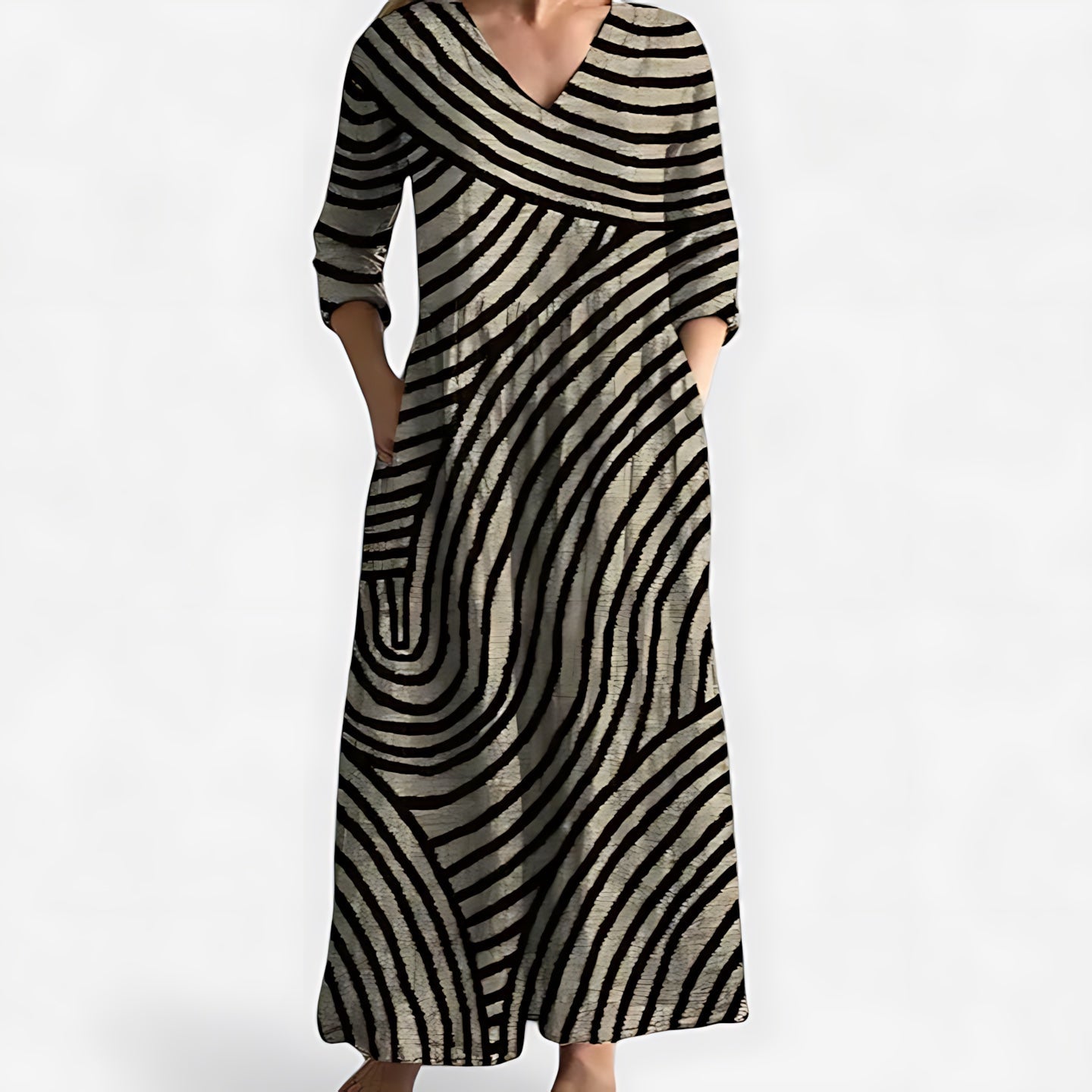 Mary – Abstract Striped Long Sleeve Maxi Dress