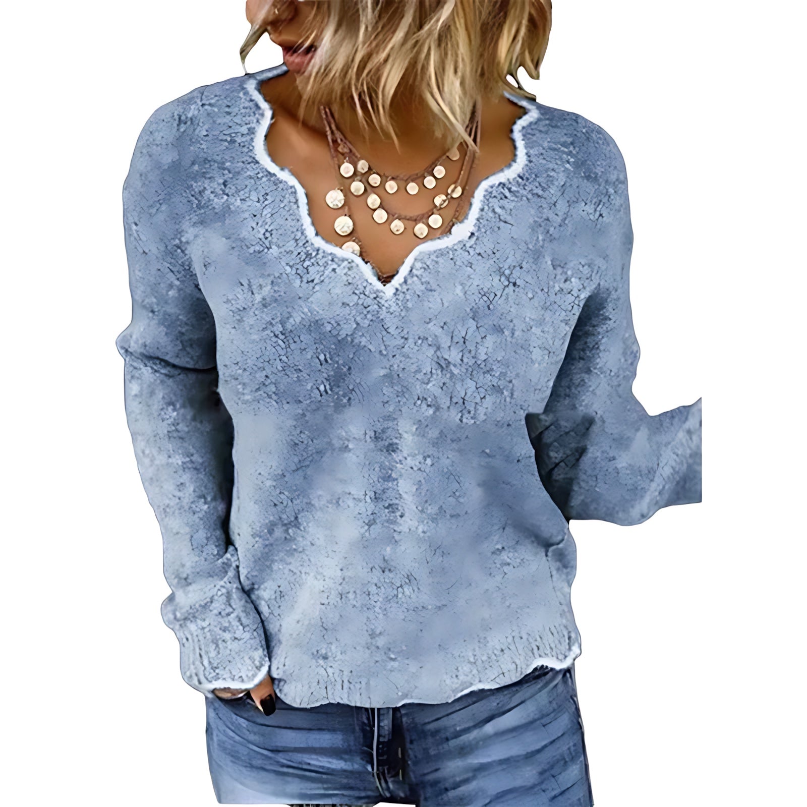 Mary – Lace Trim V Neck Knit Sweater