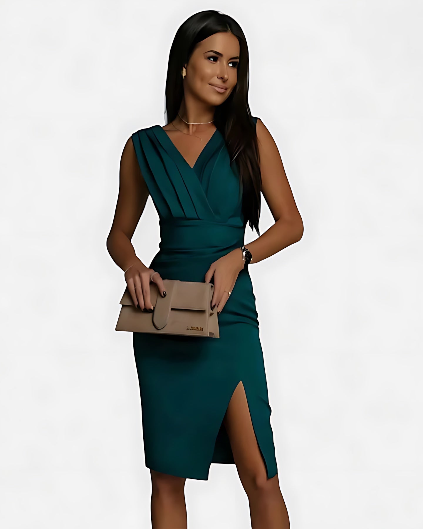 Mary – Ruched V Neck Bodycon Cocktail Midi Dress