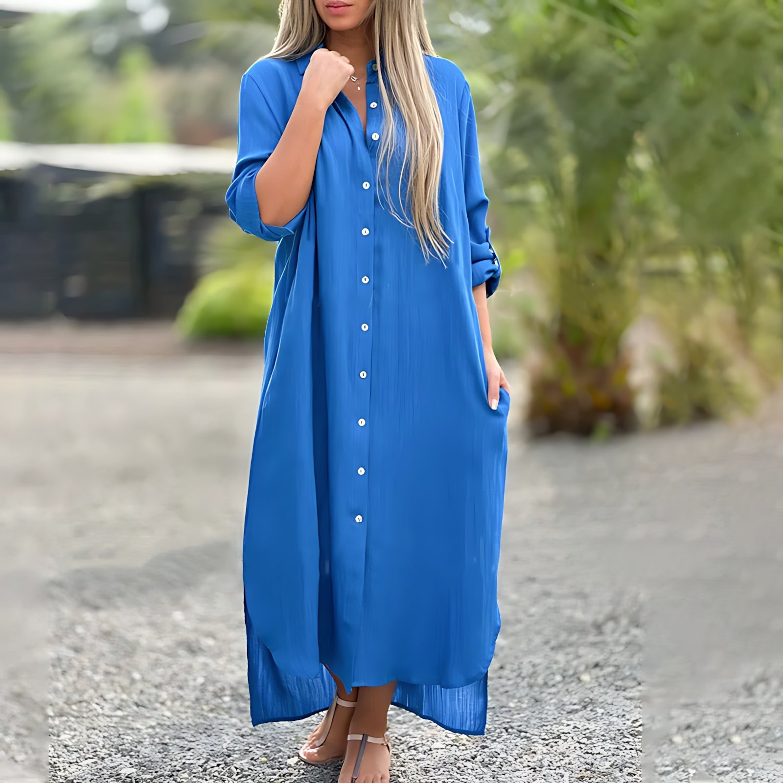 Matilda – Collared Long Sleeve Maxi Shirt Dress