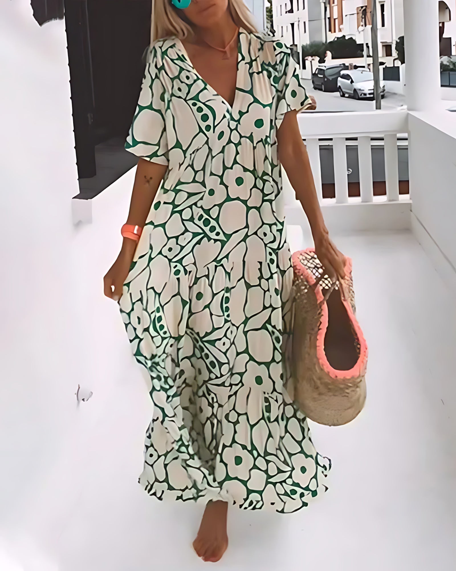 Matilda – Floral Print V Neck Summer Maxi Dress