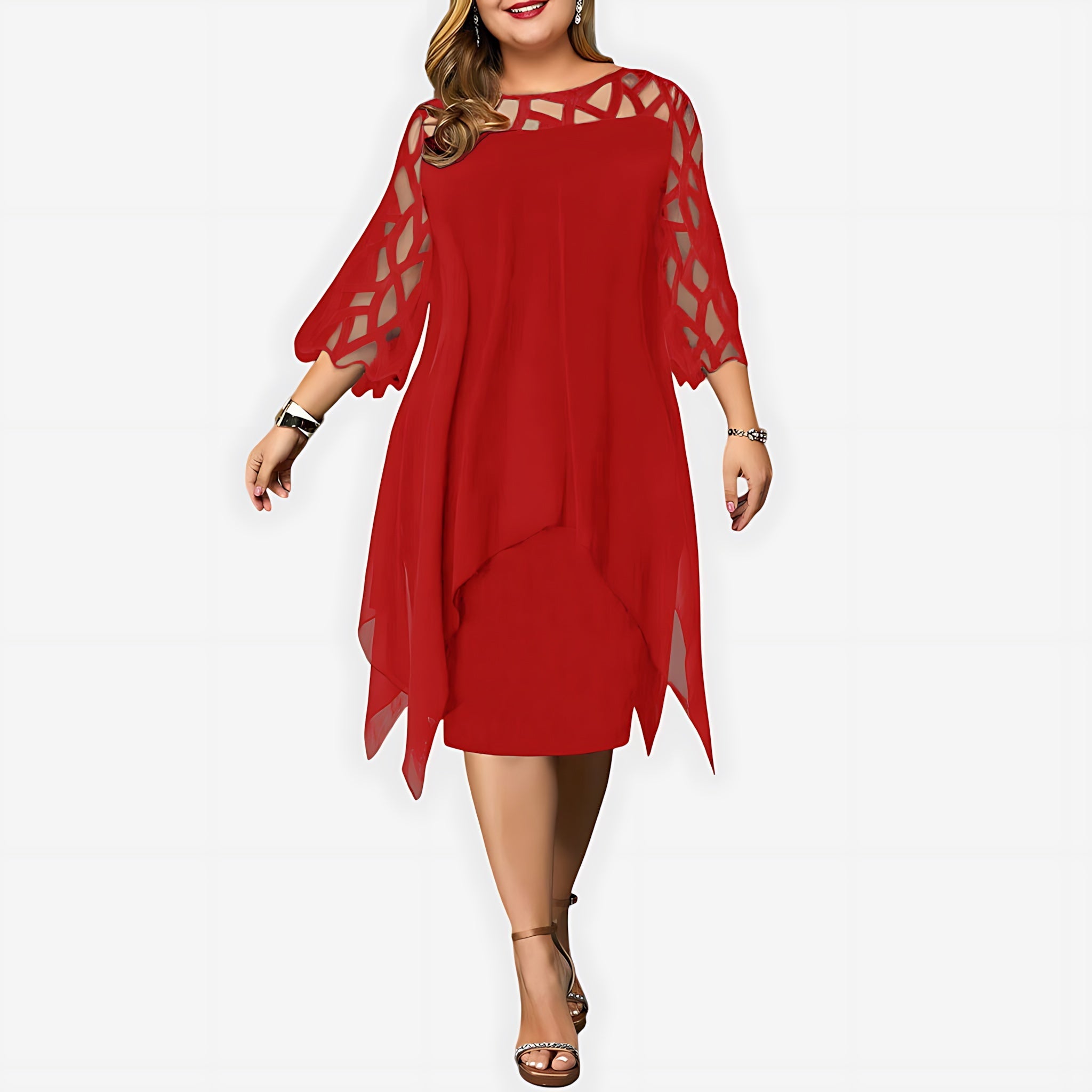 Matilda – Lace Sleeve Handkerchief Hem Midi Dress