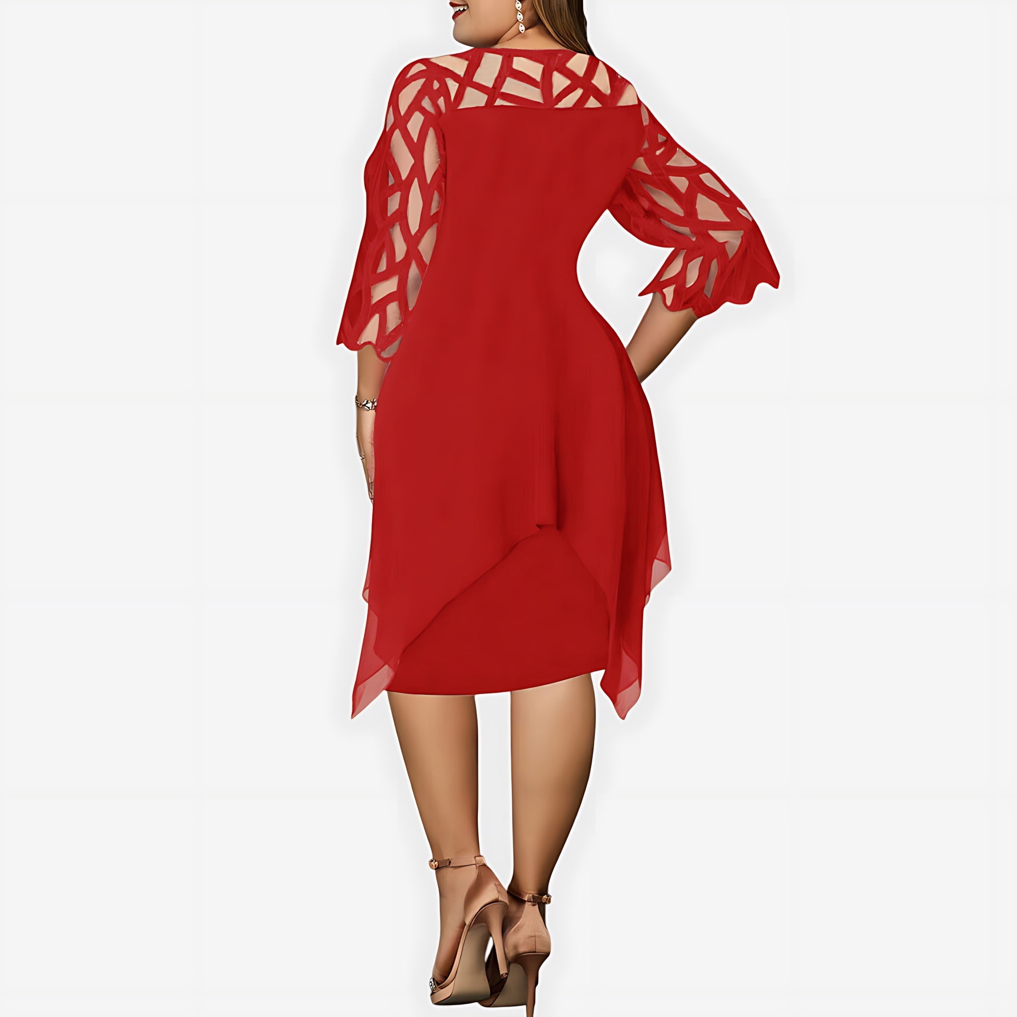 Matilda – Lace Sleeve Handkerchief Hem Midi Dress