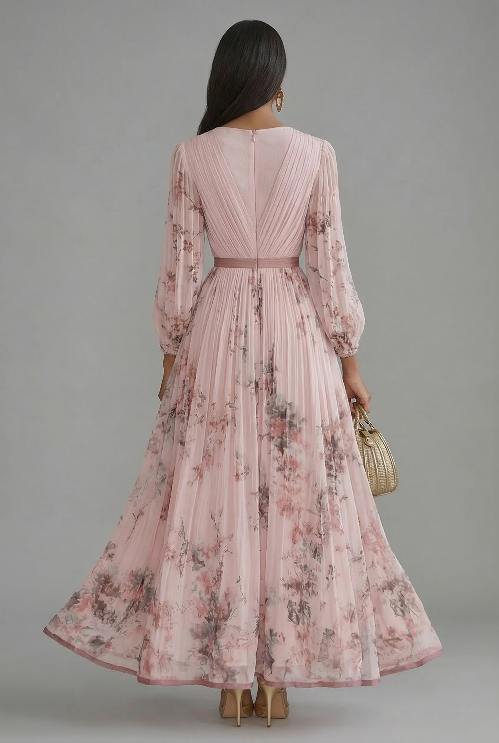 Gianna – Floral Print V Neck Long Sleeve Maxi Dress