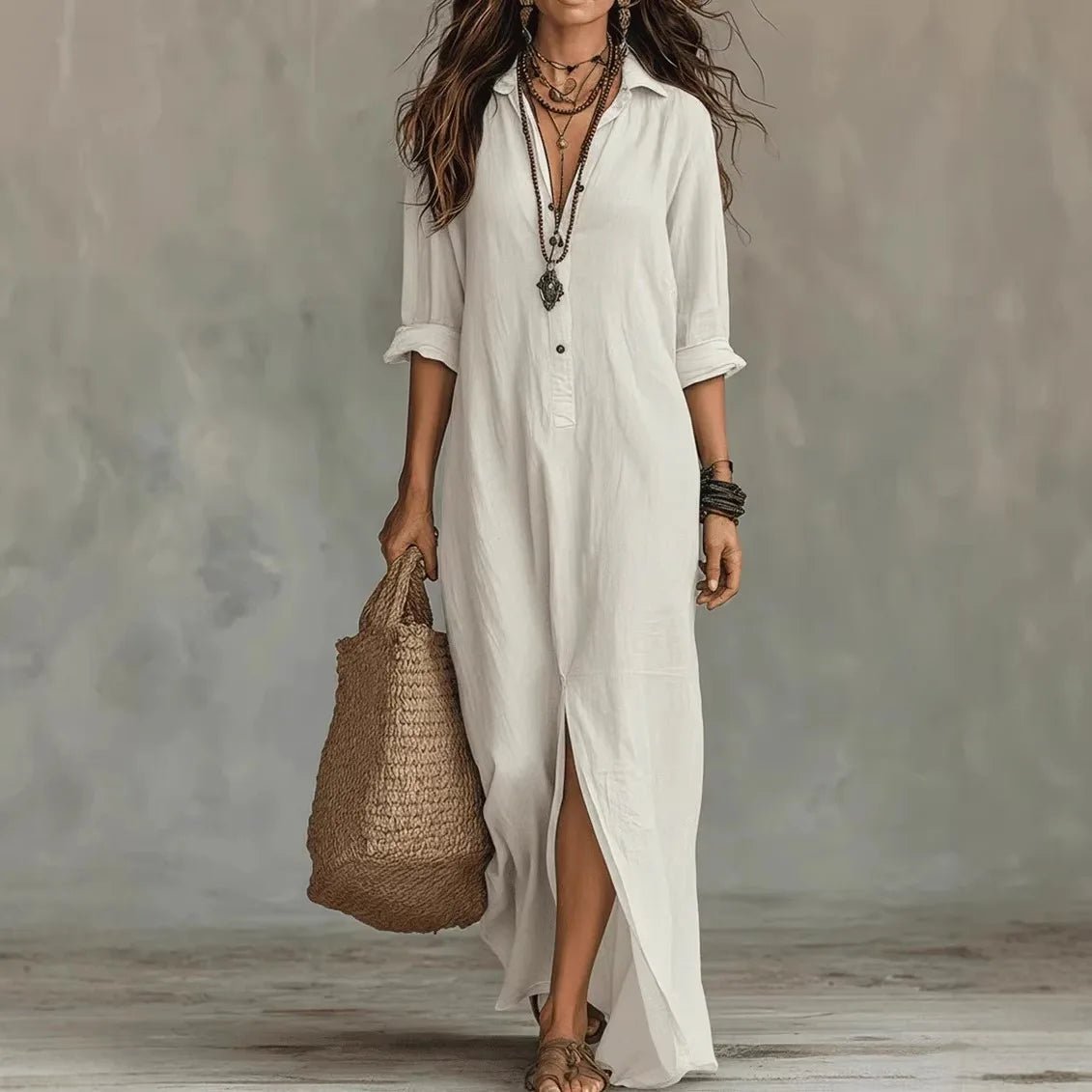 Brooklyn – Collared Three Quarter Sleeve Maxi Shirt Dress