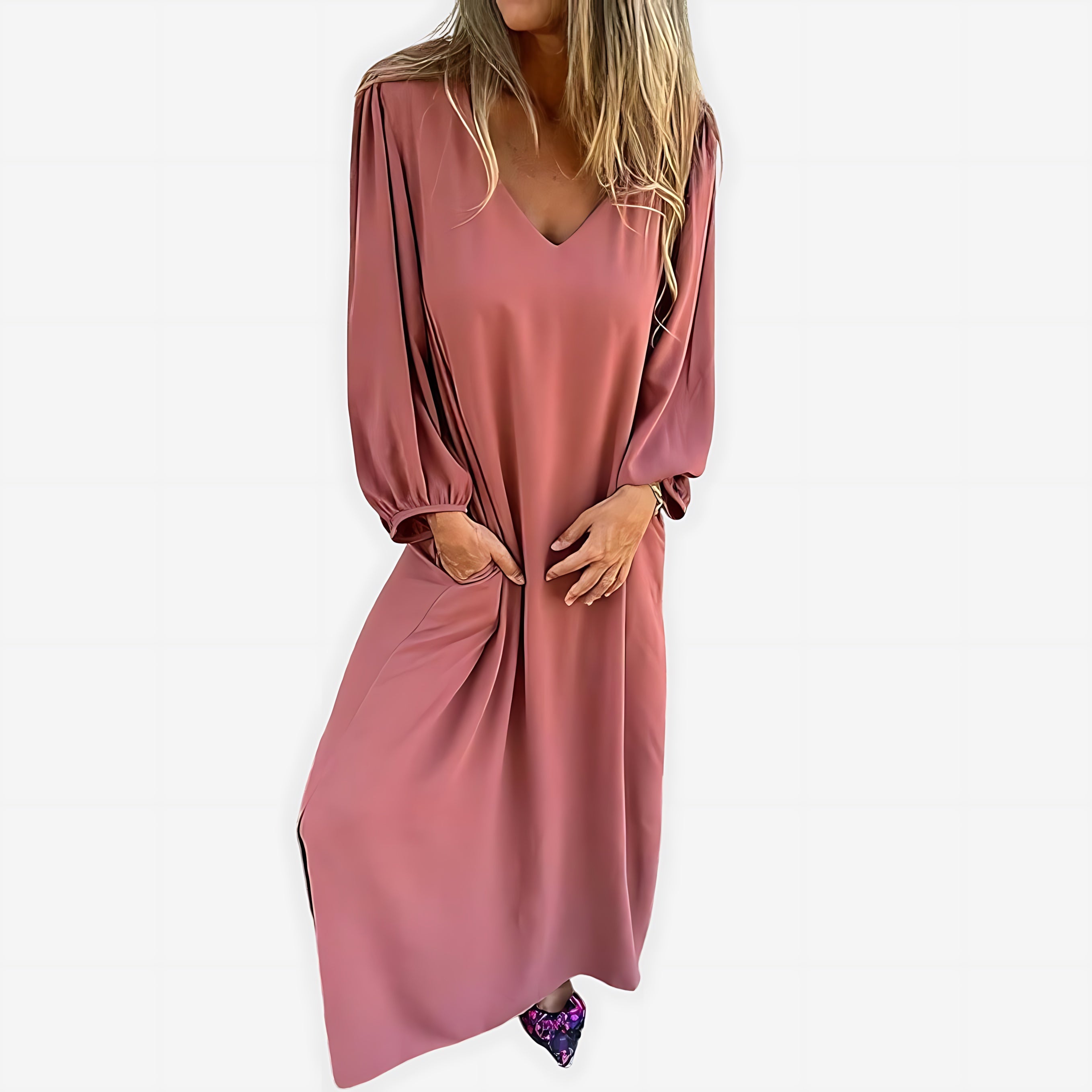 Maya – Balloon Sleeve V Neck Boho Maxi Dress