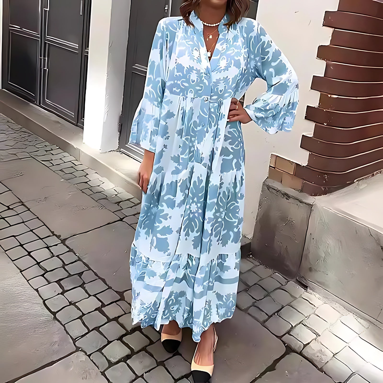 Maya – Floral Print Bell Sleeve Boho Maxi Dress