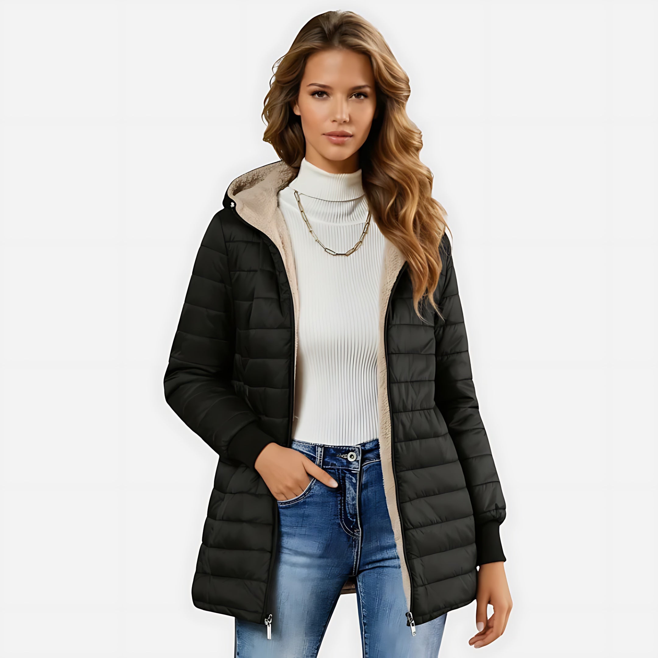 Maya – Quilted Mid Length Puffer Coat