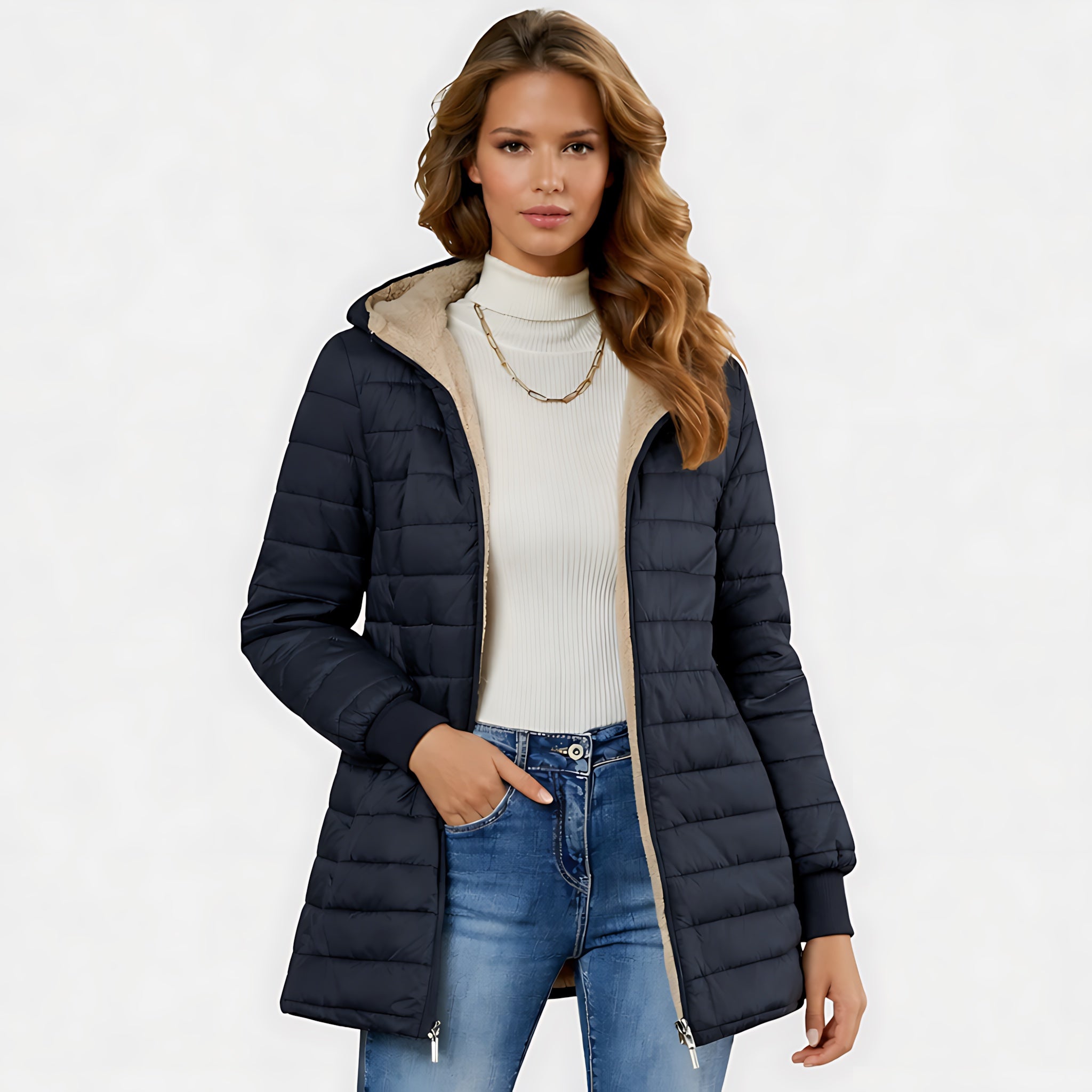 Maya – Quilted Mid Length Puffer Coat