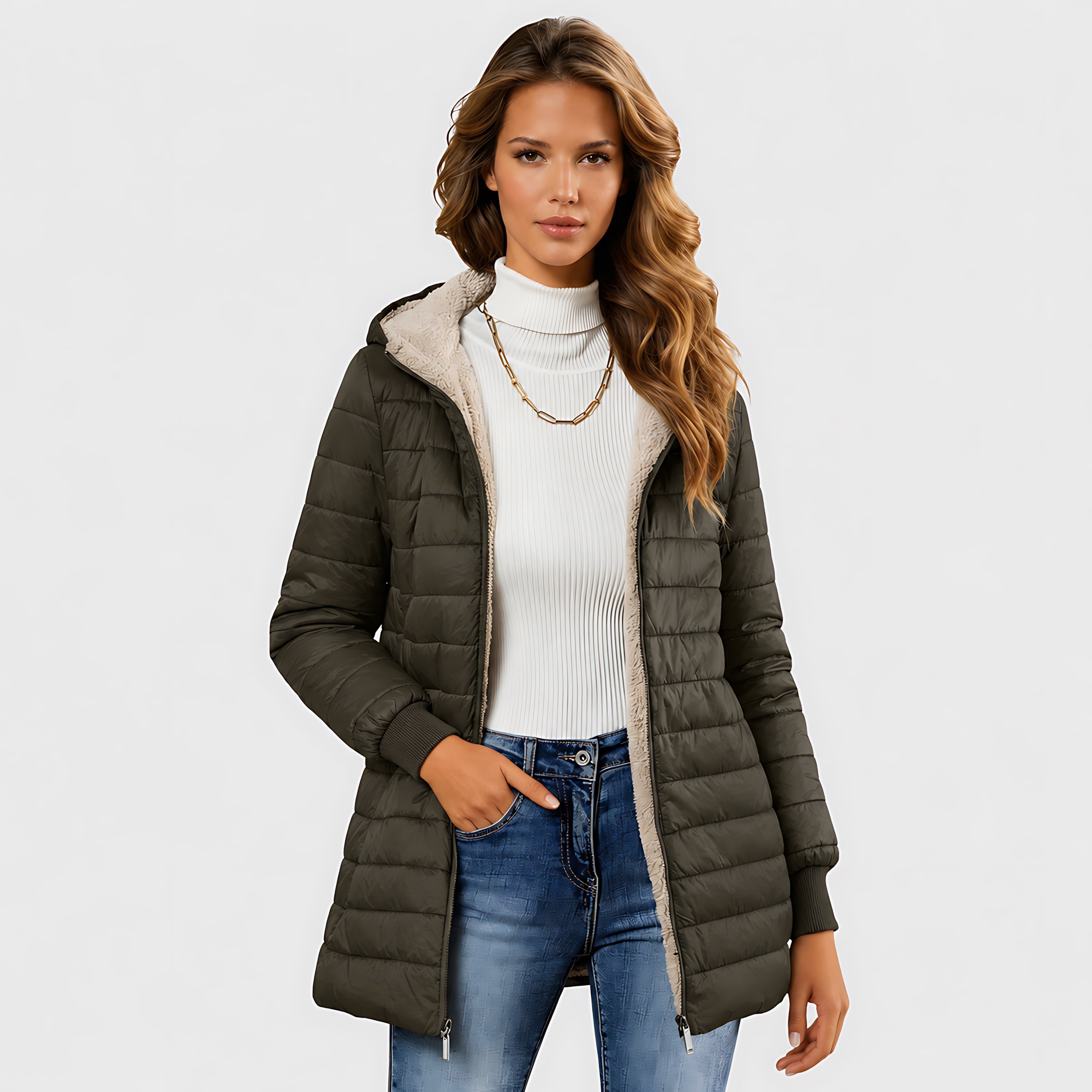 Maya – Quilted Mid Length Puffer Coat