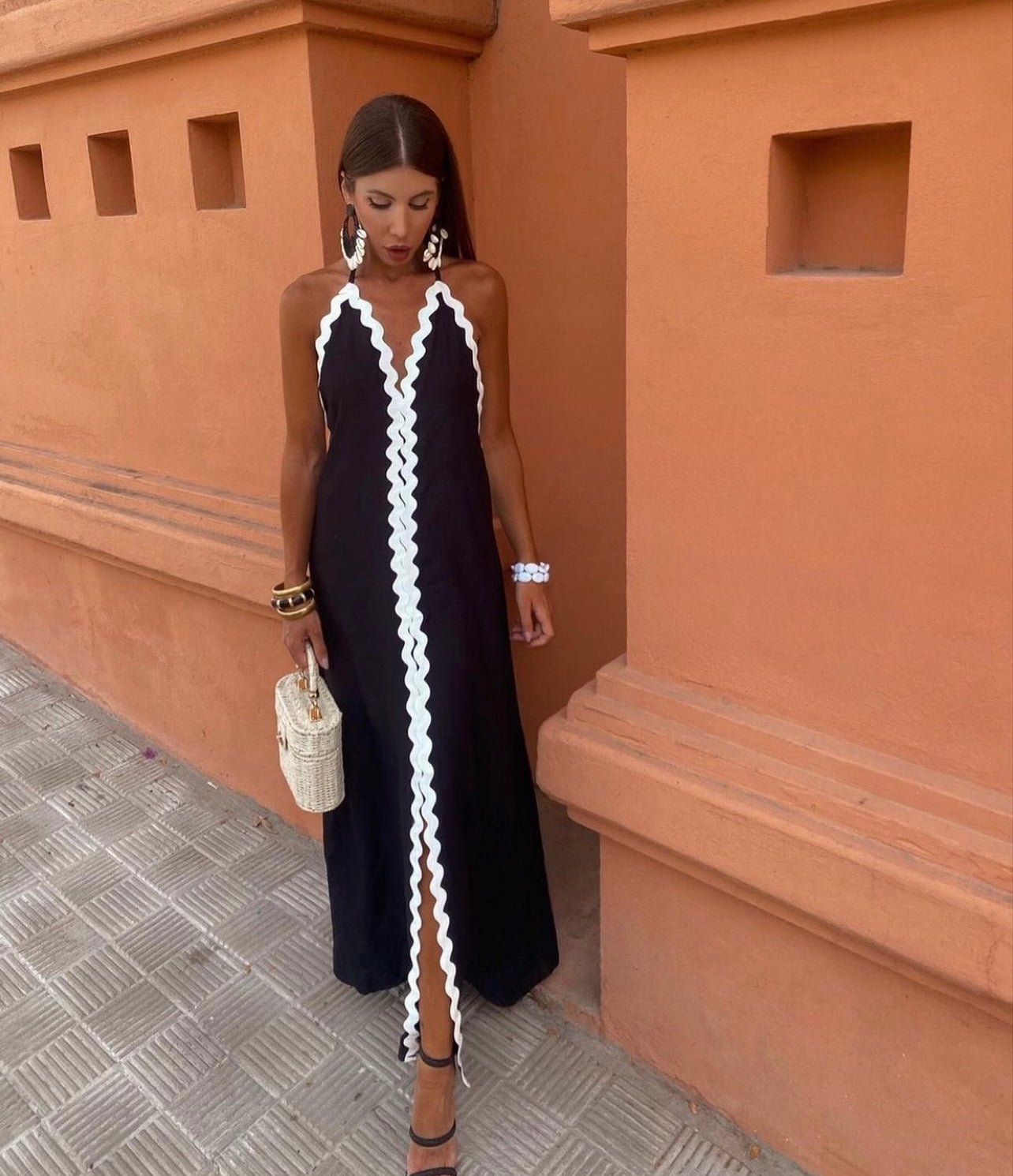 Esther – V Neck Side Slit Vacation Maxi Dress