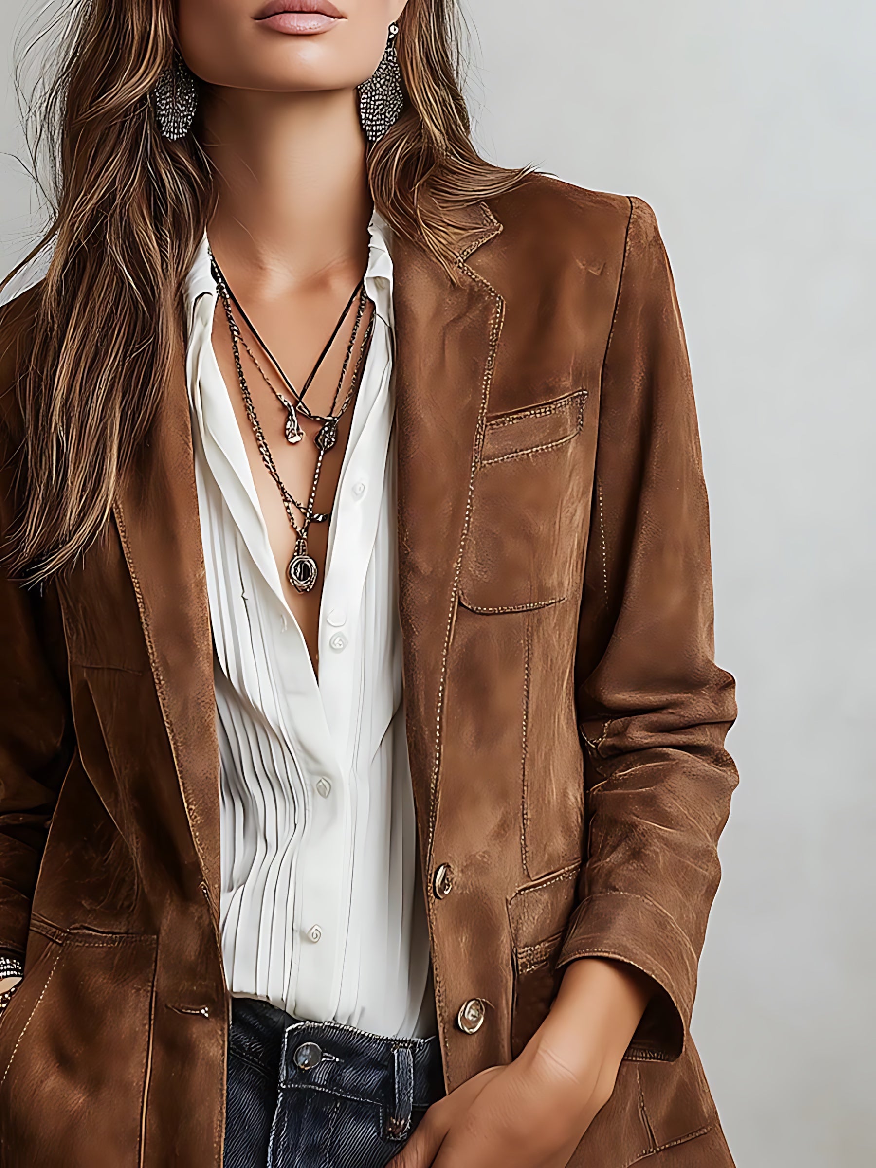 Mia – Faux Suede Tailored Blazer
