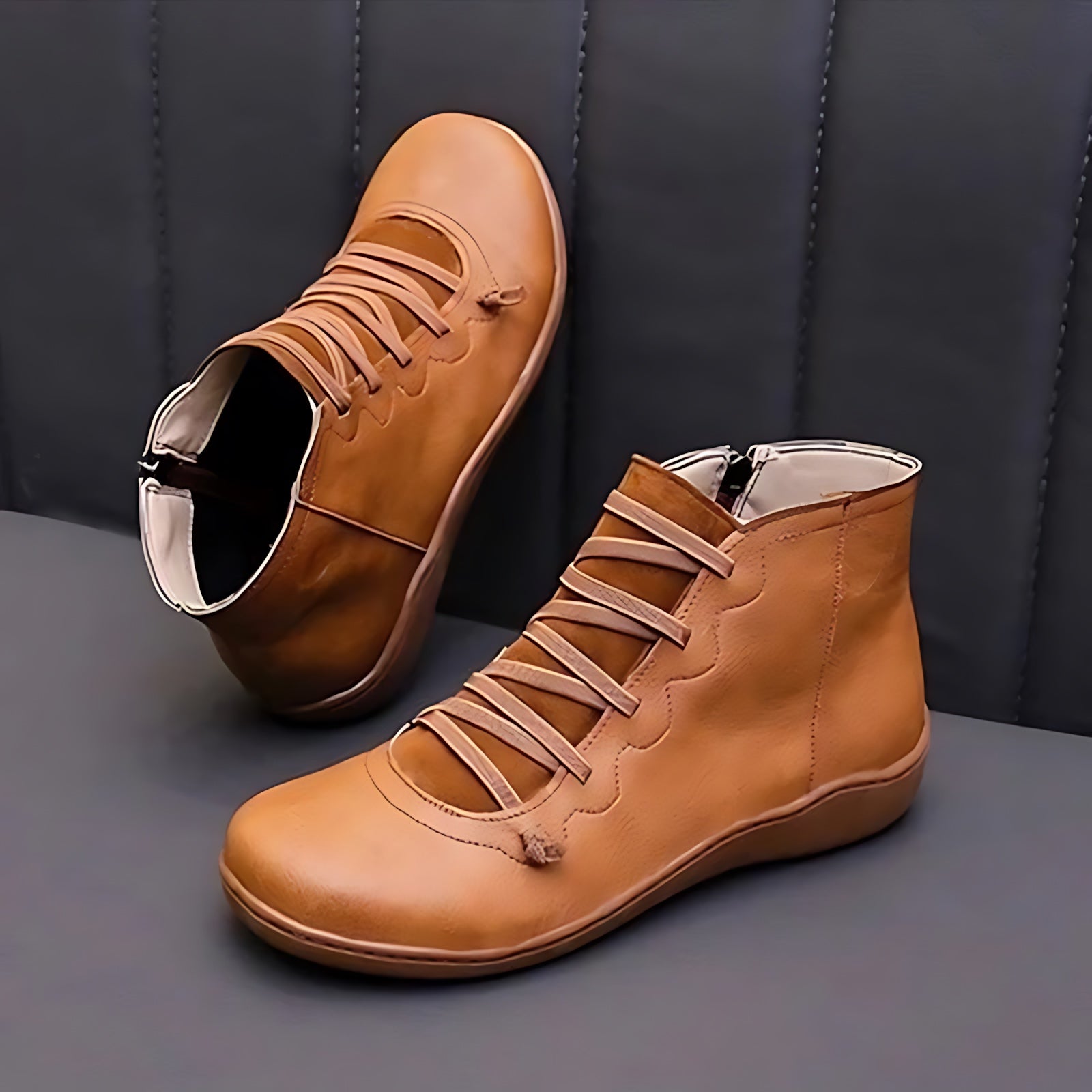 Mia – Leather Round Toe Wedge Ankle Boots