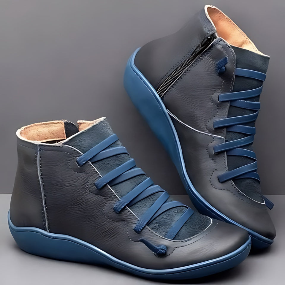 Mia – Leather Round Toe Wedge Ankle Boots