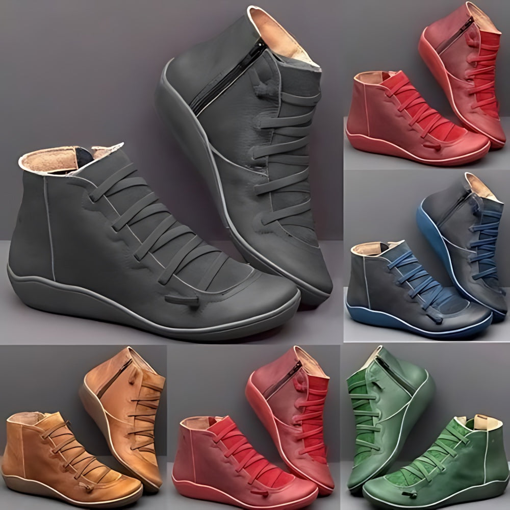 Mia – Leather Round Toe Wedge Ankle Boots