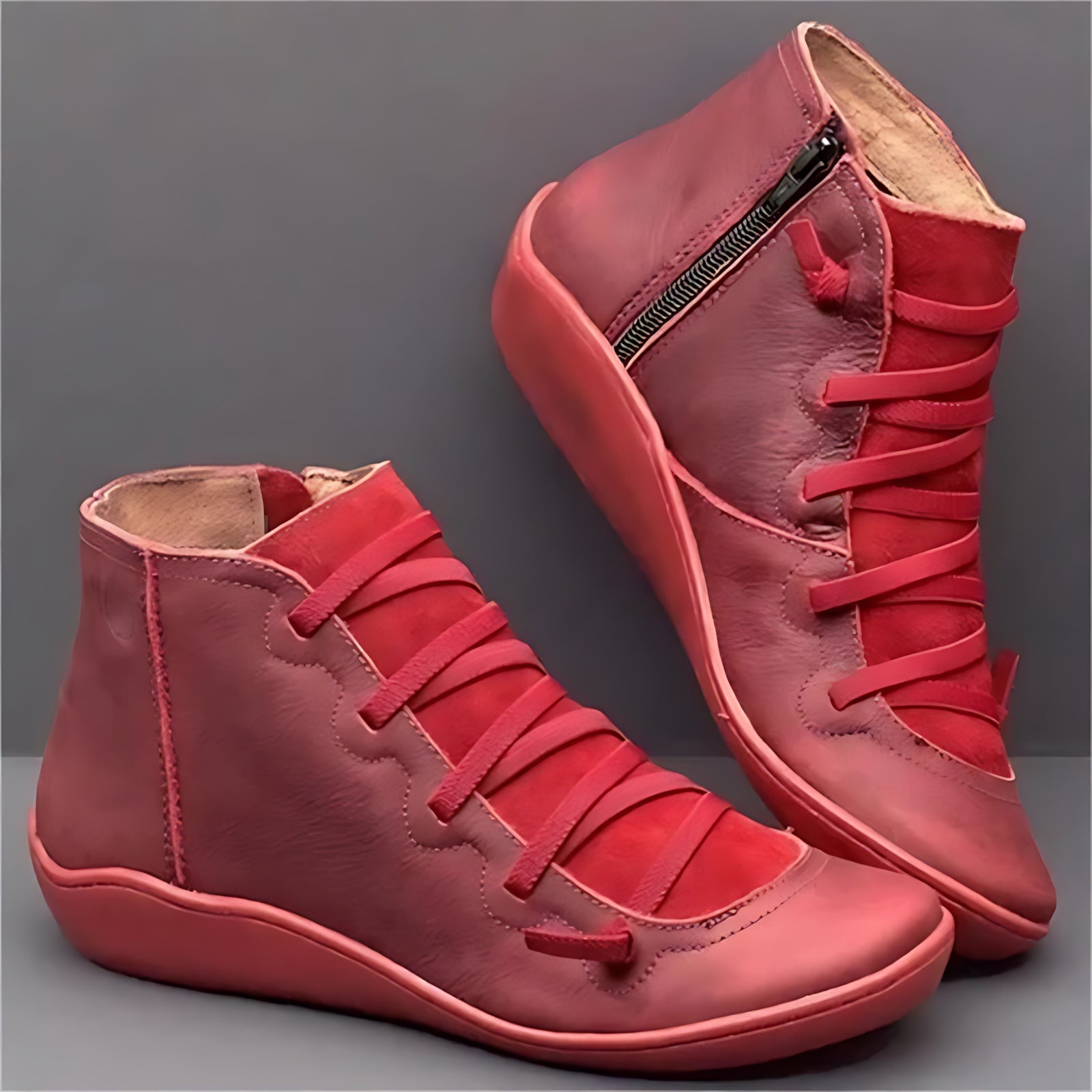 Mia – Leather Round Toe Wedge Ankle Boots