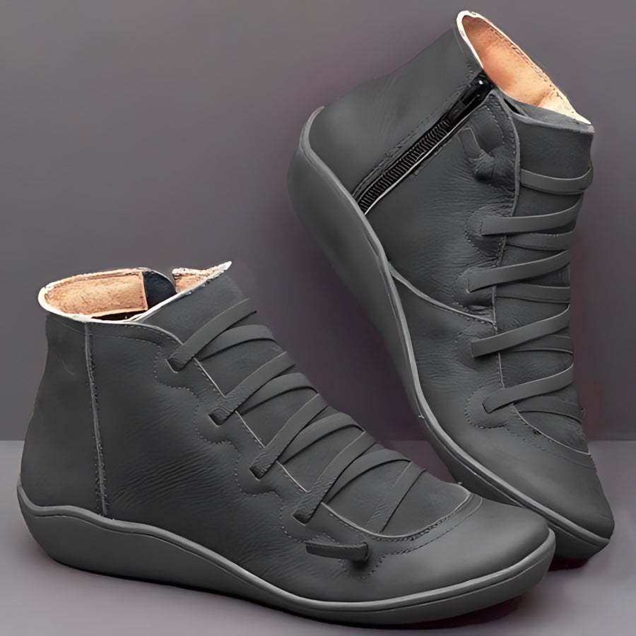 Mia – Leather Round Toe Wedge Ankle Boots