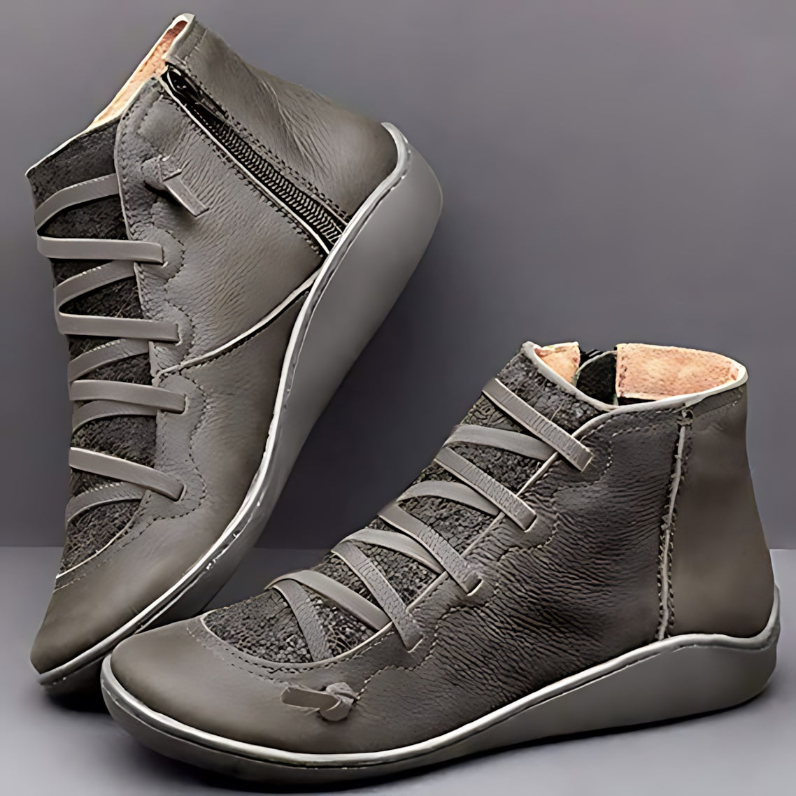 Mia – Leather Round Toe Wedge Ankle Boots