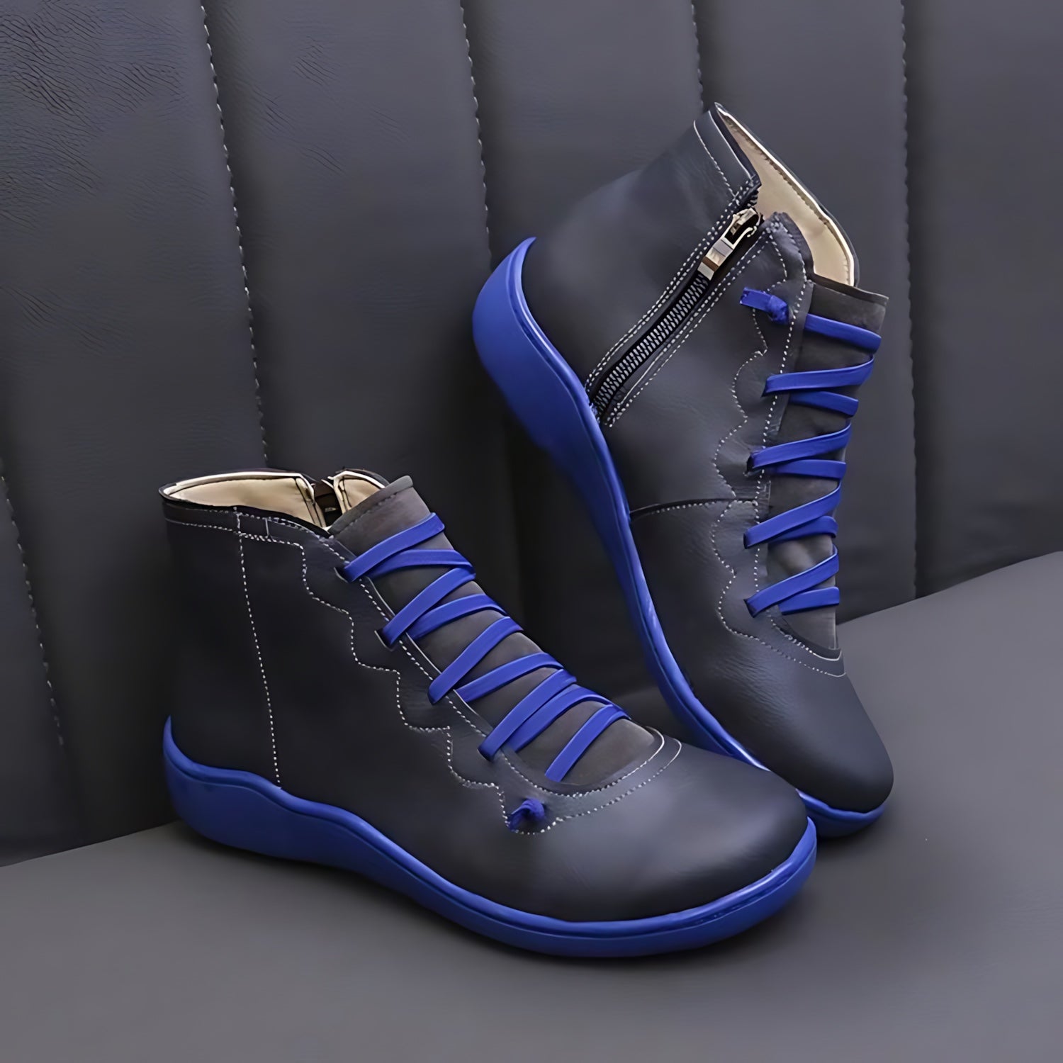 Mia – Leather Round Toe Wedge Ankle Boots