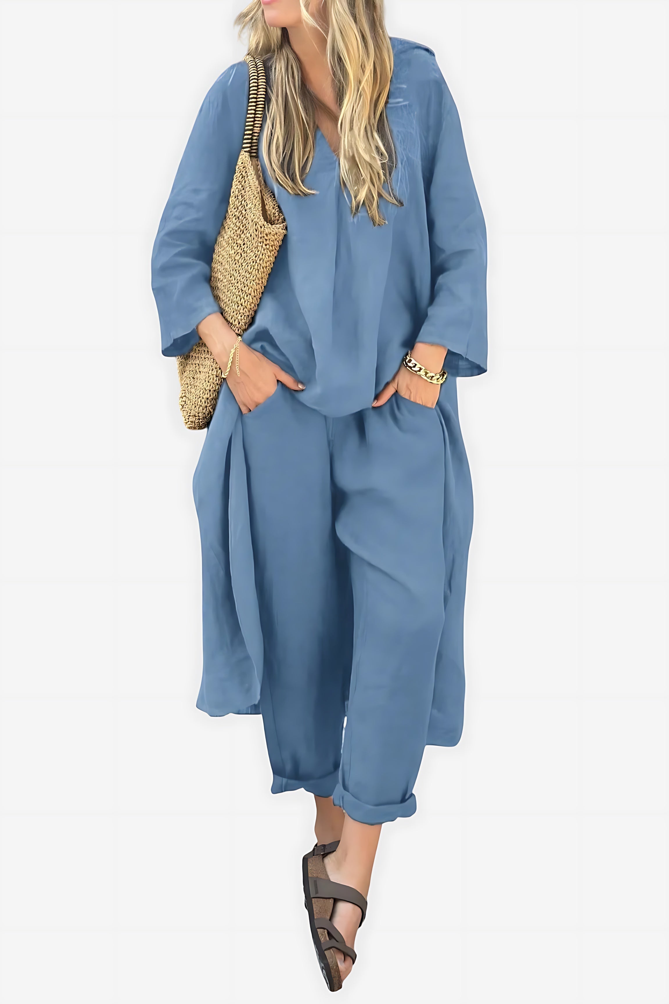 Mia – Oversized Top and Cropped Wide Leg Pants Set