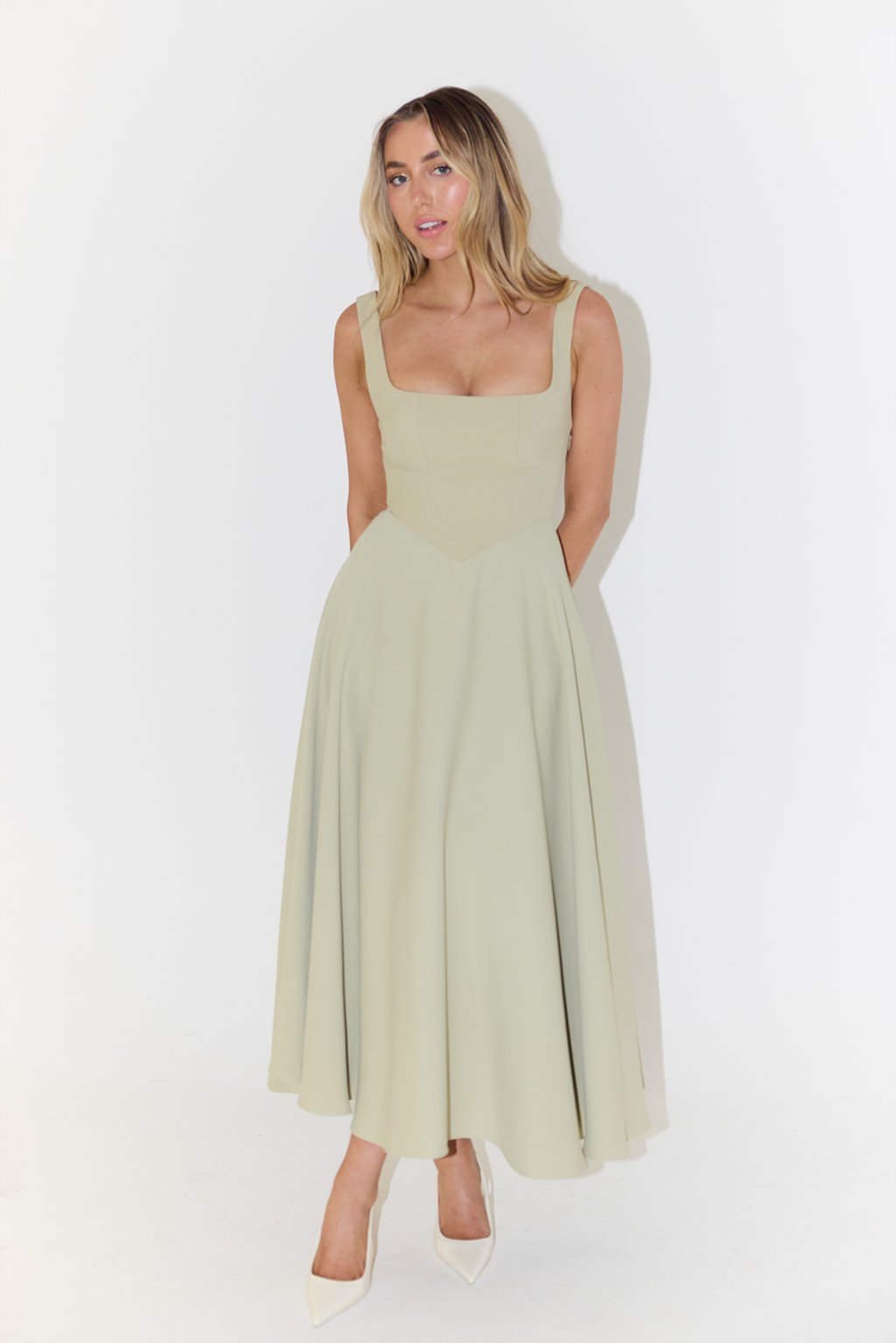 Arya – Square Neck Fit and Flare Midi Dress