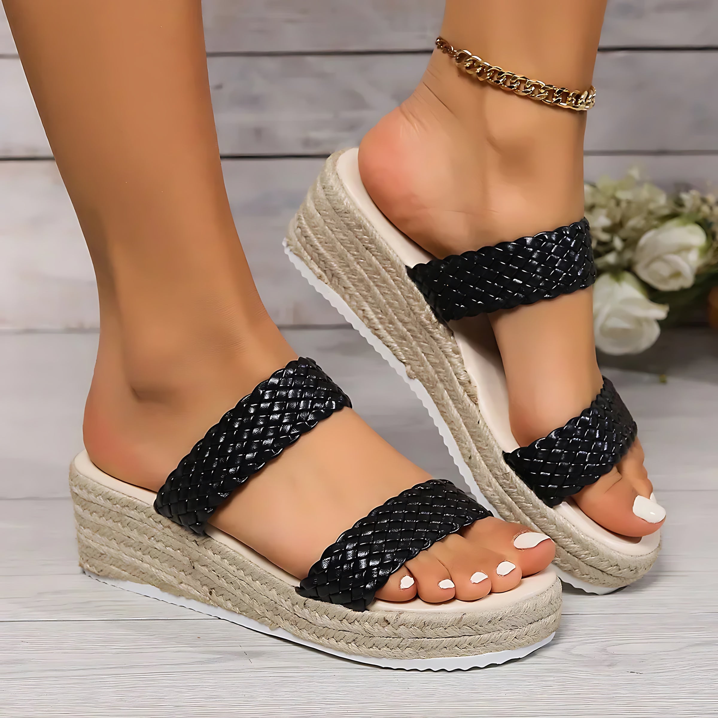 Mila – Double Strap Wedge Slide Sandals