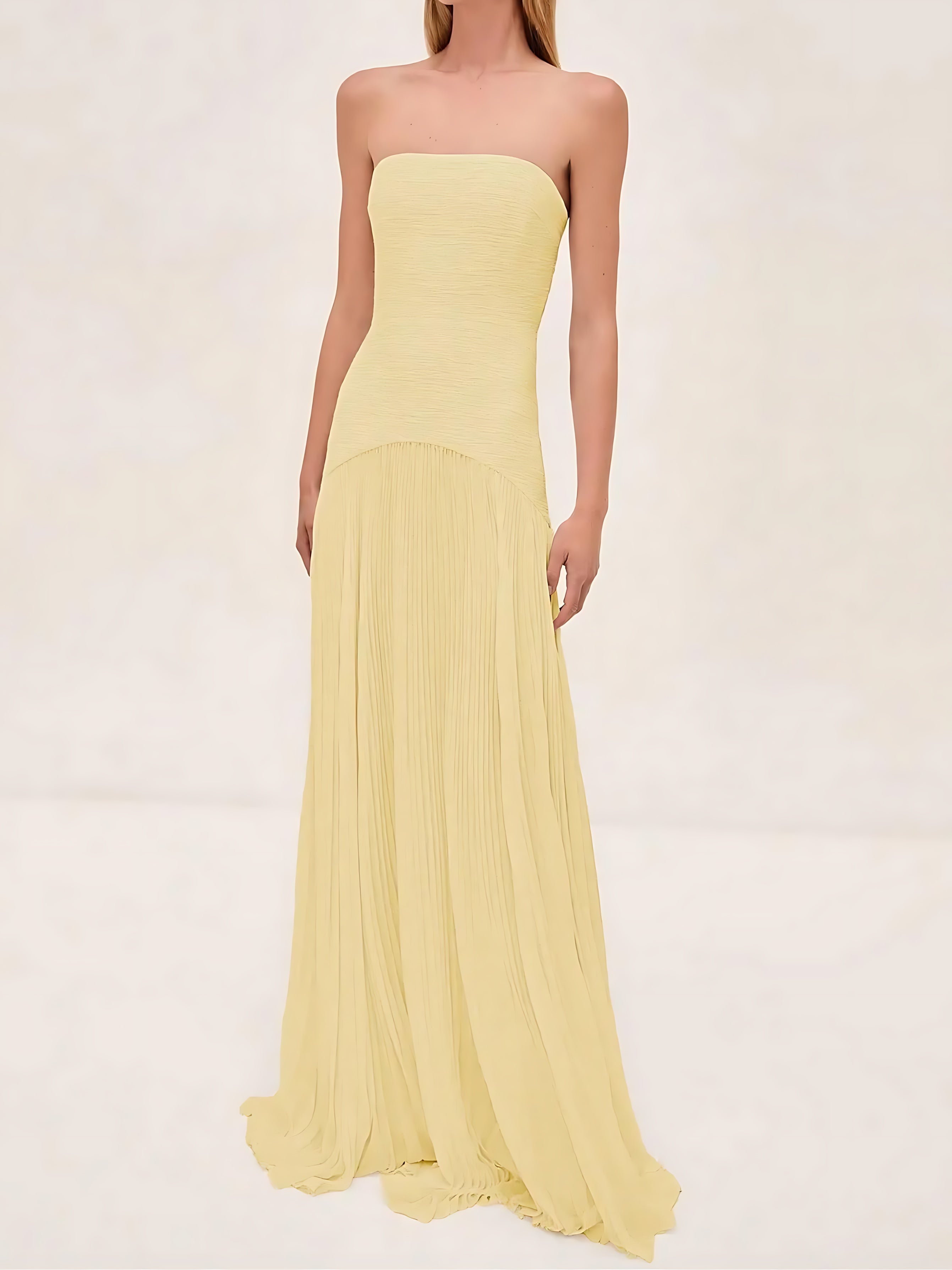 Mila – Strapless Pleated Formal Maxi Dress