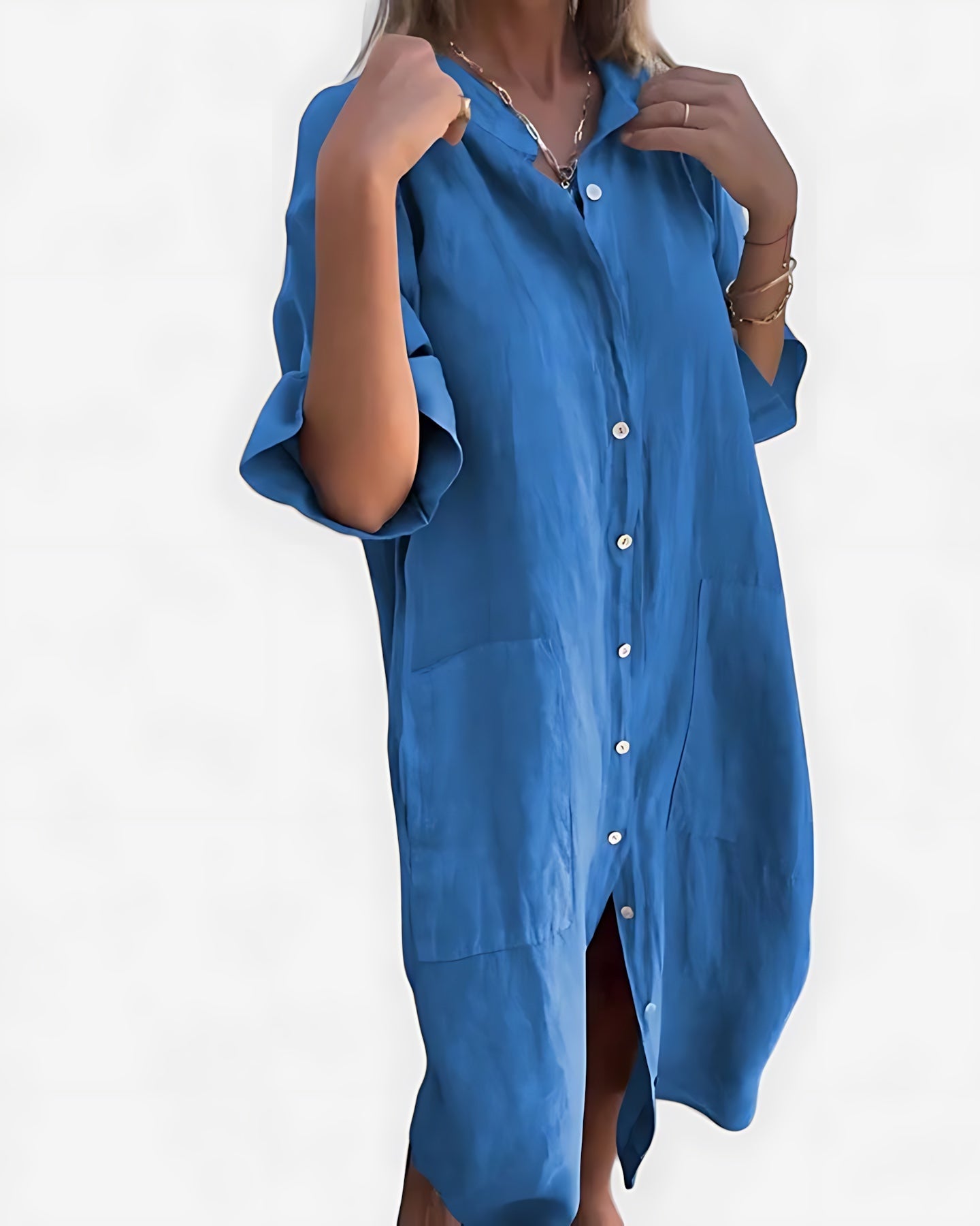 Millie – Denim Long Sleeve Midi Shirt Dress