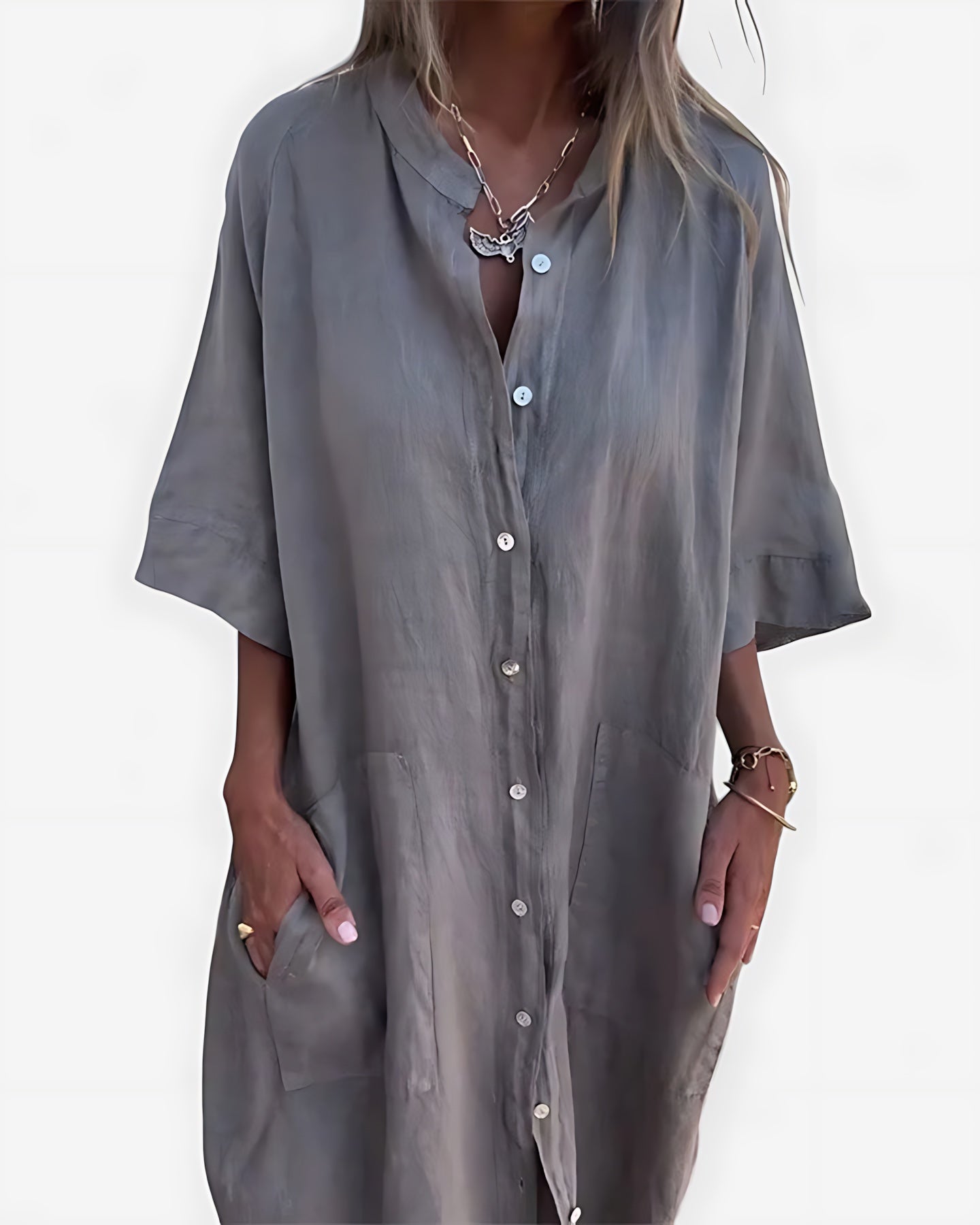 Millie – Denim Long Sleeve Midi Shirt Dress