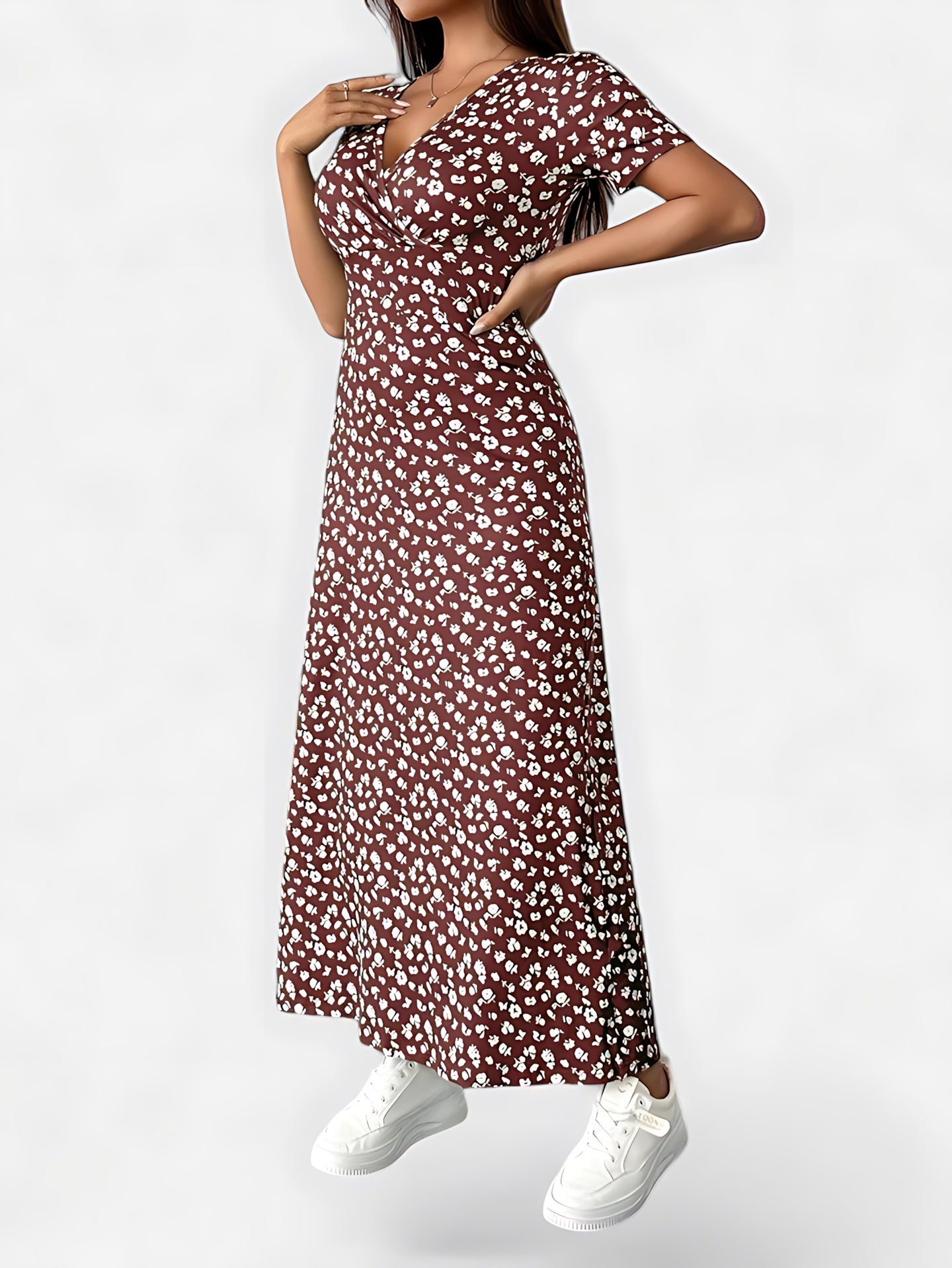 Millie – Ditsy Floral V Neck Short Sleeve Maxi Dress