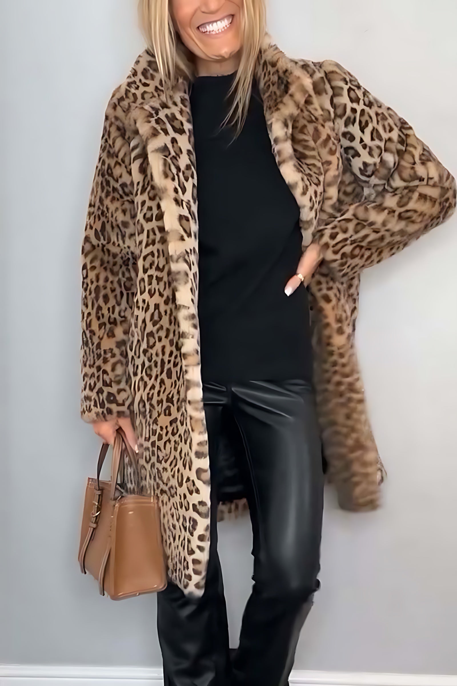 Molly – Leopard Print Faux Fur Long Coat