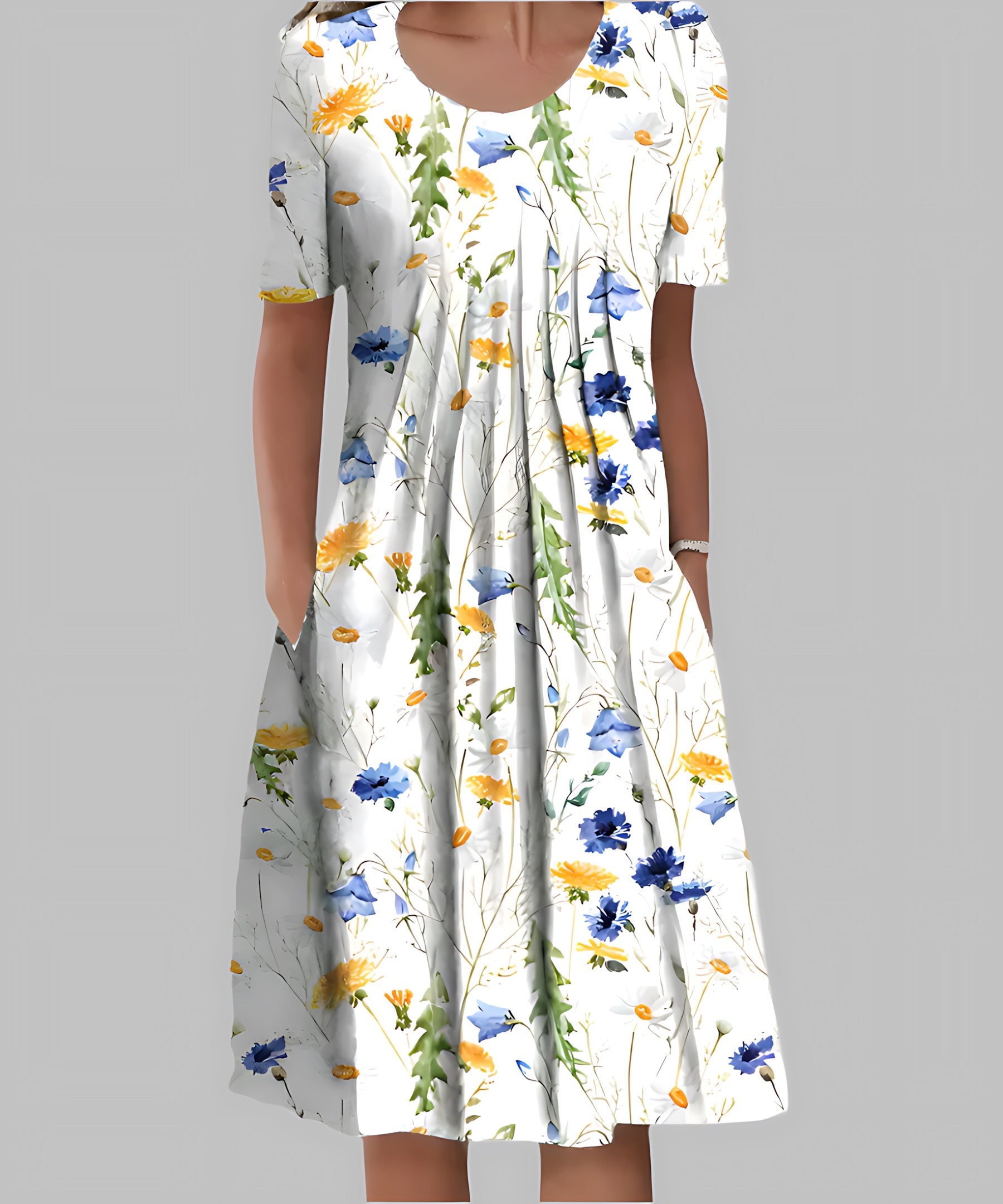 Nadia – Floral V Neck Pleated A Line Midi Dress