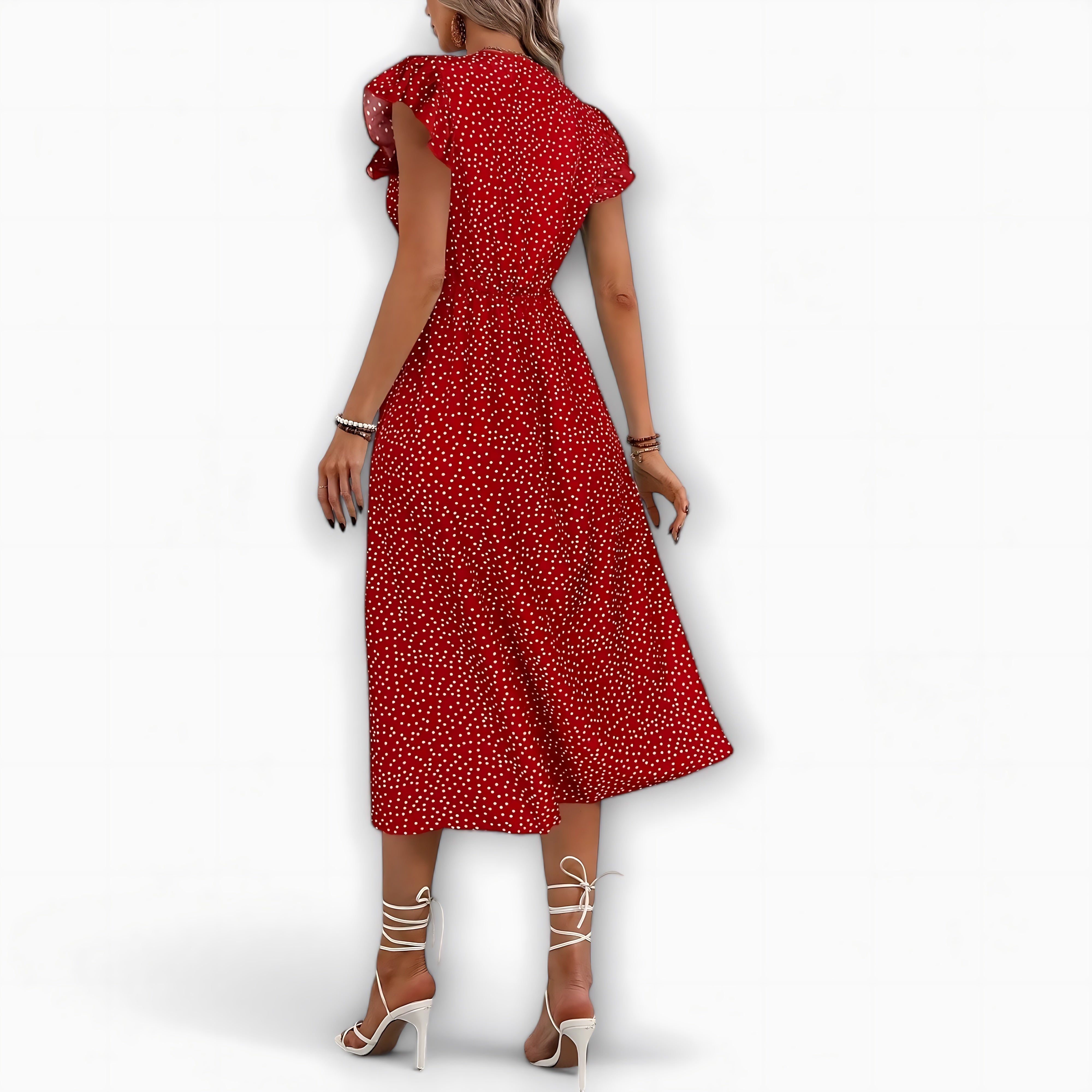 Nadia – Polka Dot V Neck Summer Midi Dress