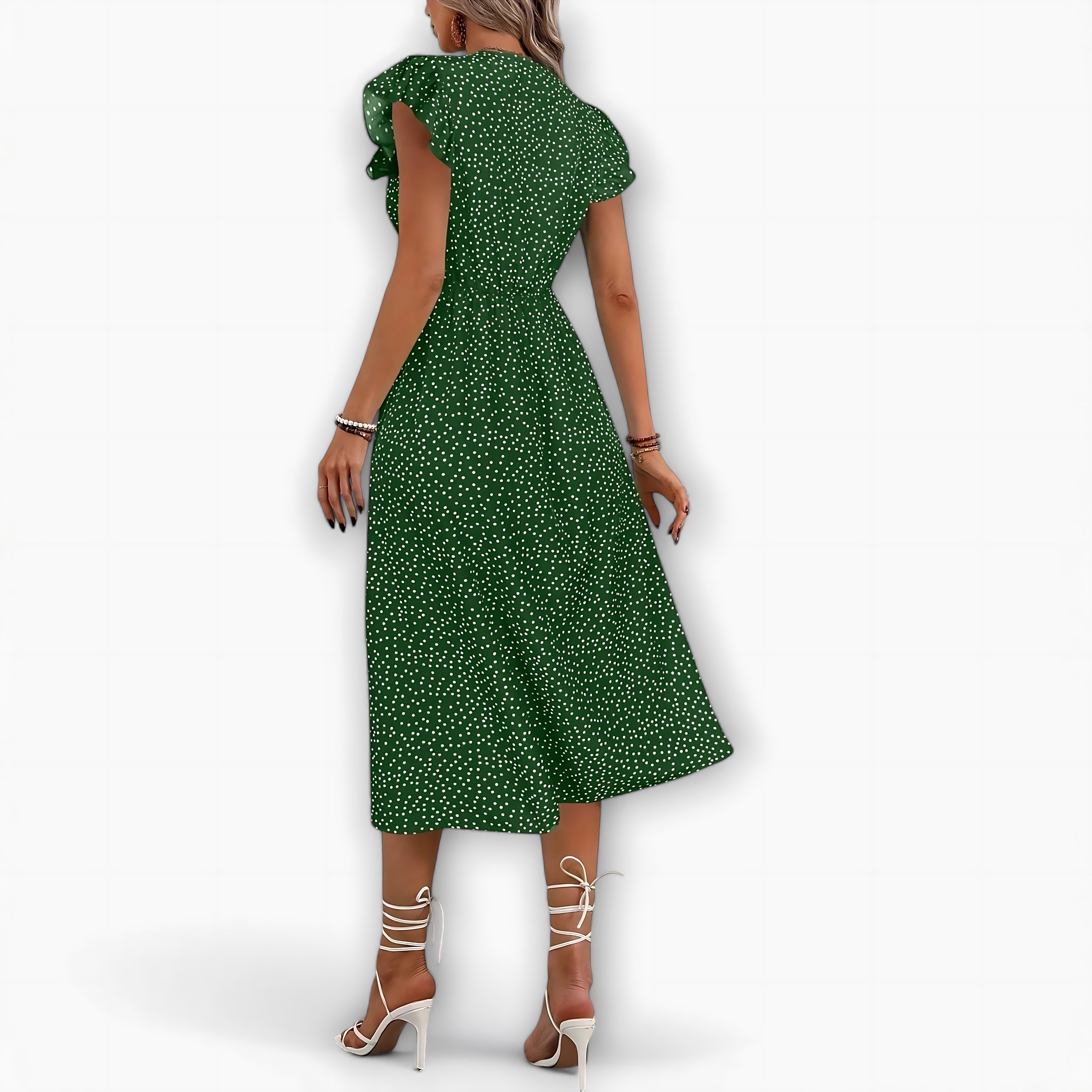 Nadia – Polka Dot V Neck Summer Midi Dress