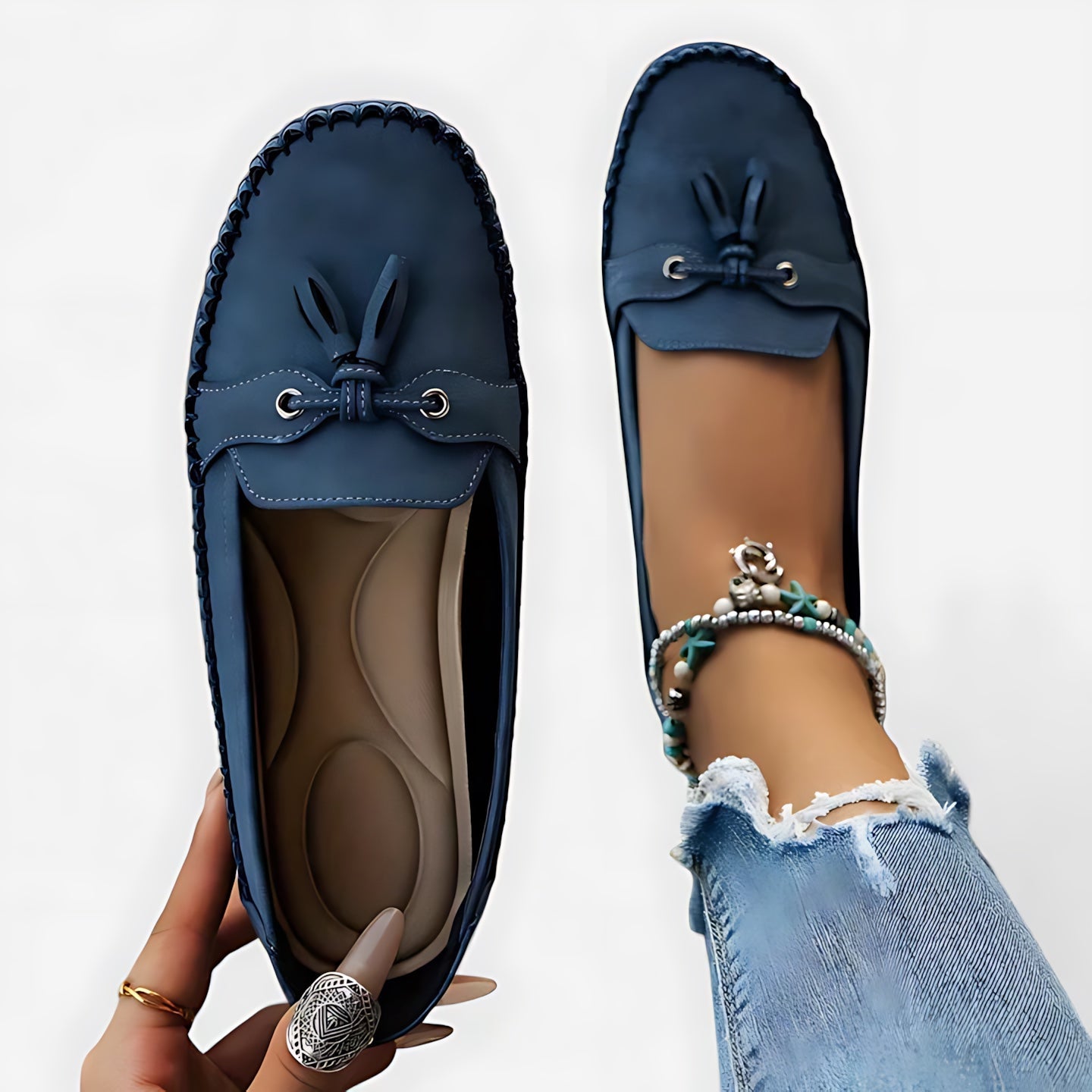 Nadia – Suede Bow Moccasin Loafers