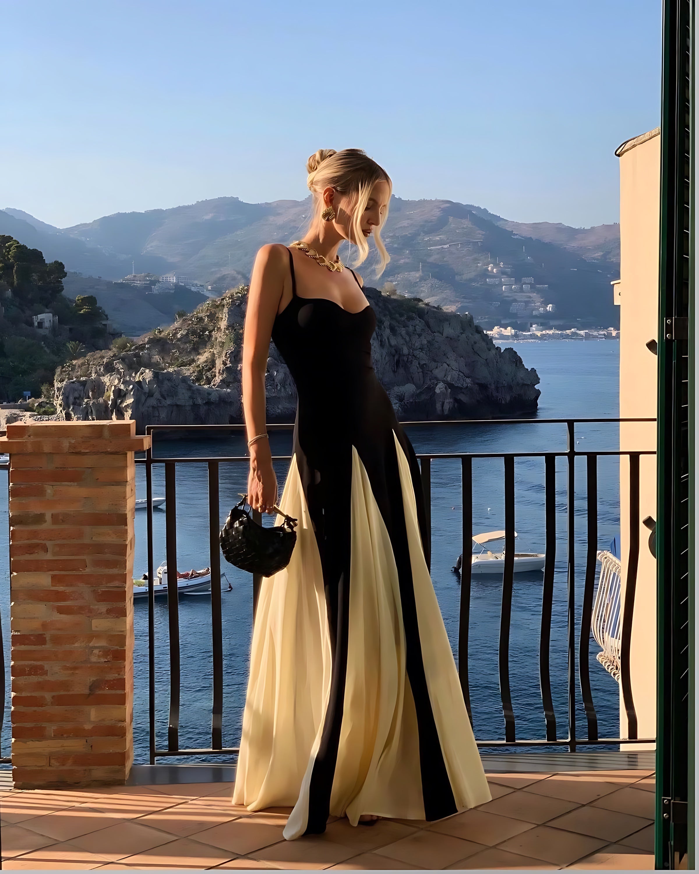 Naomi – Colorblock Sweetheart Evening Maxi Dress