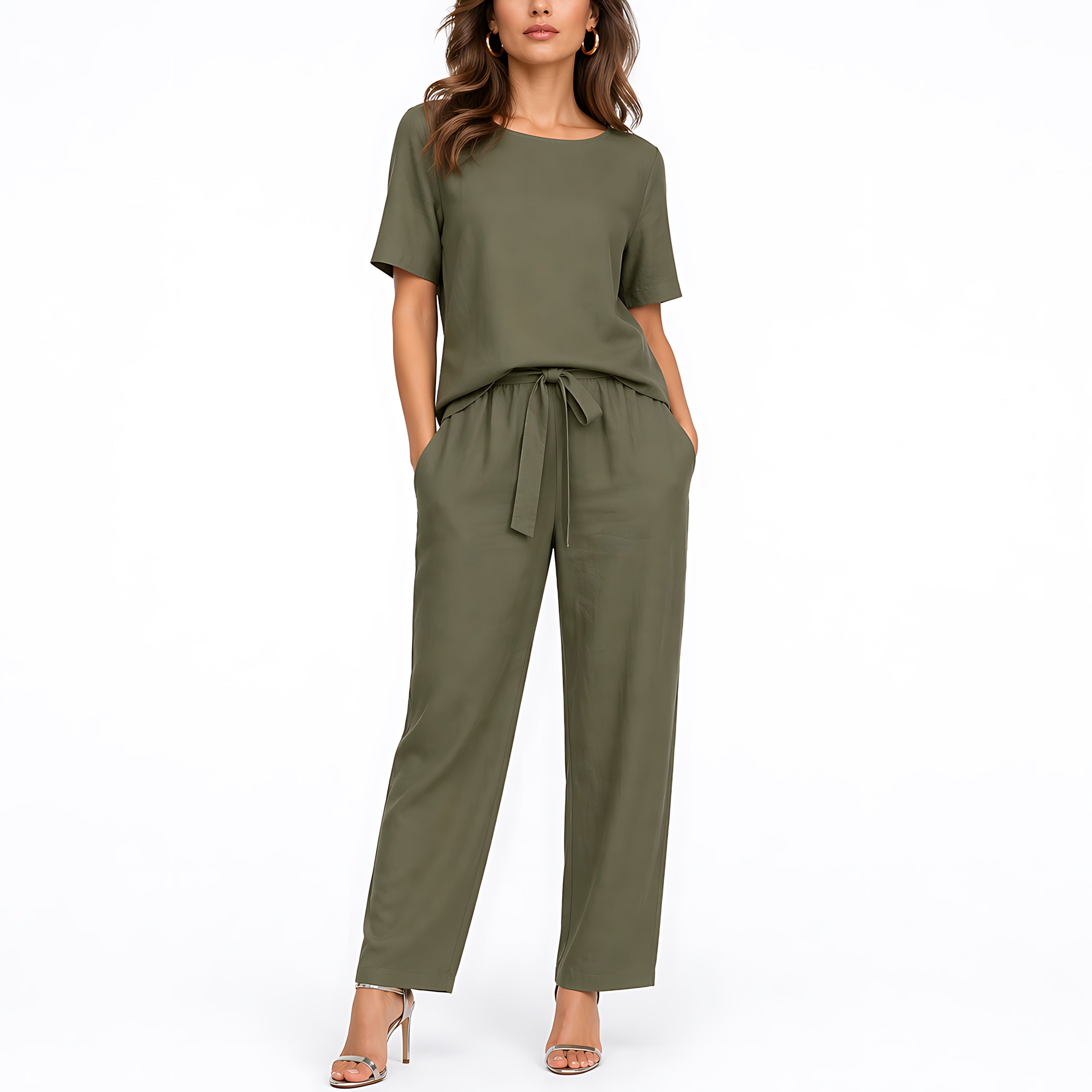 Natalie – Short Sleeve Top and Tapered Pants Lounge Set