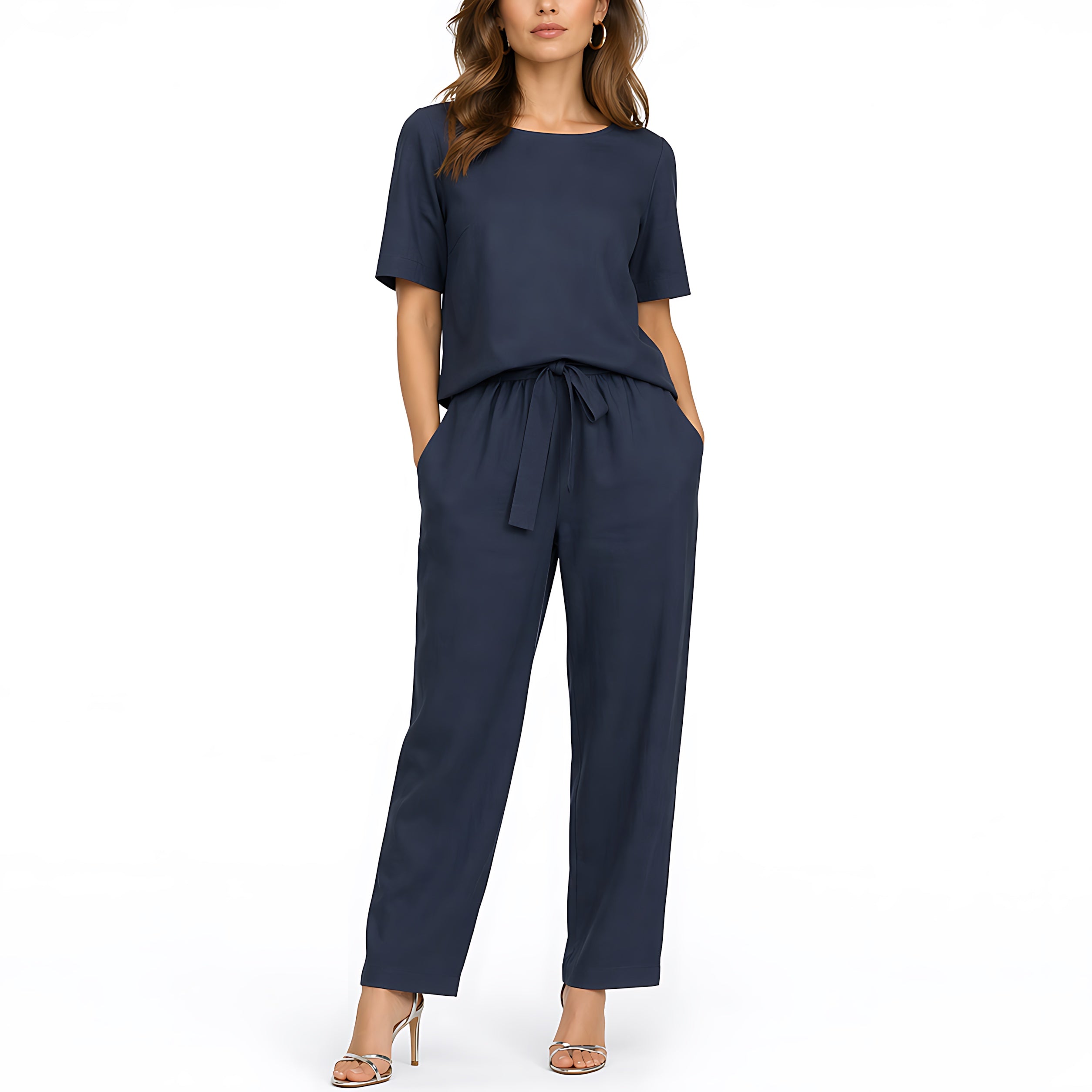 Natalie – Short Sleeve Top and Tapered Pants Lounge Set